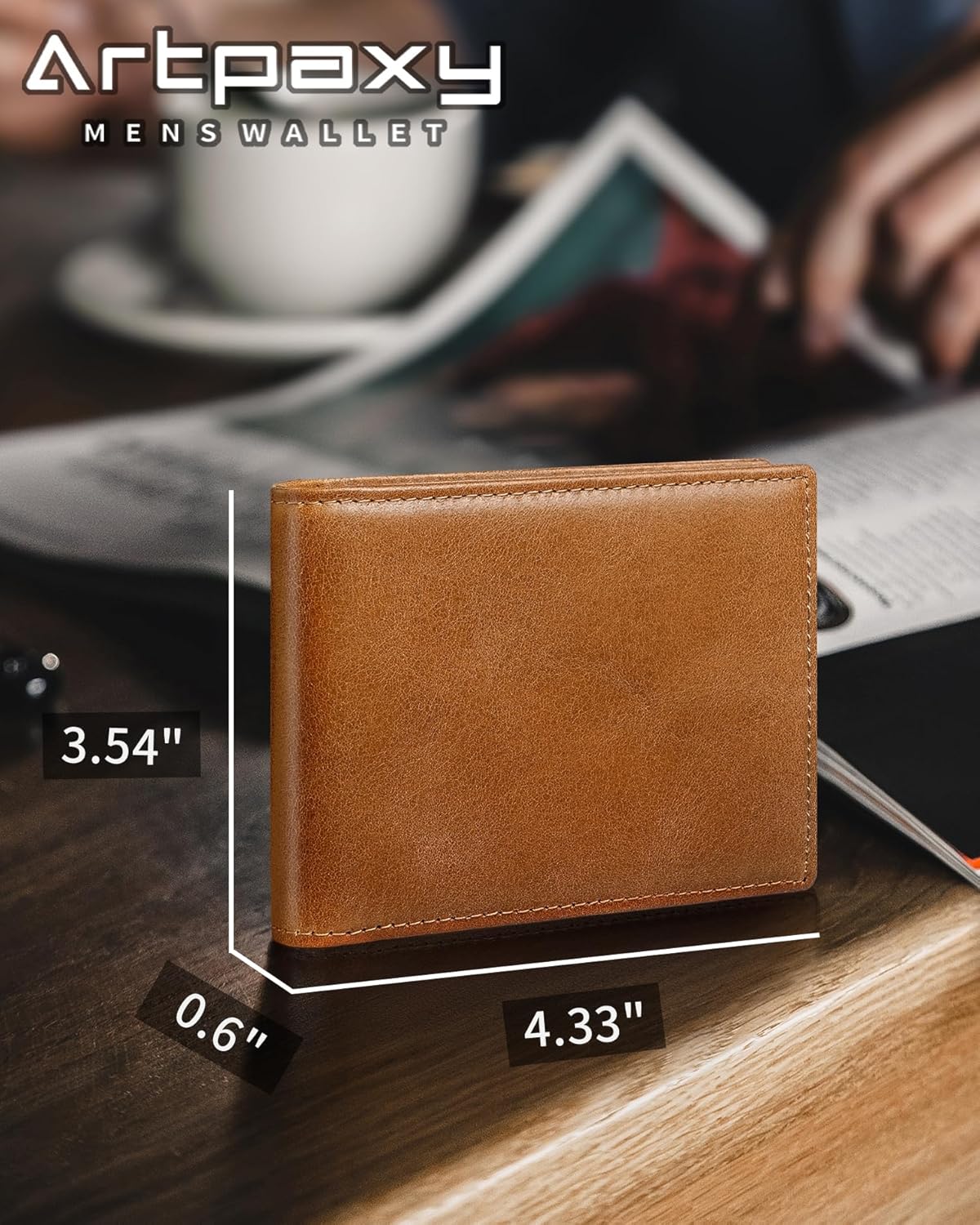 Mens Wallet Genuine Leather Bifold RFID Blocking Wallet for Men with 1 ID Window 13 Card Holders 2 cash pockets 1 Gift Box (Light Brown)