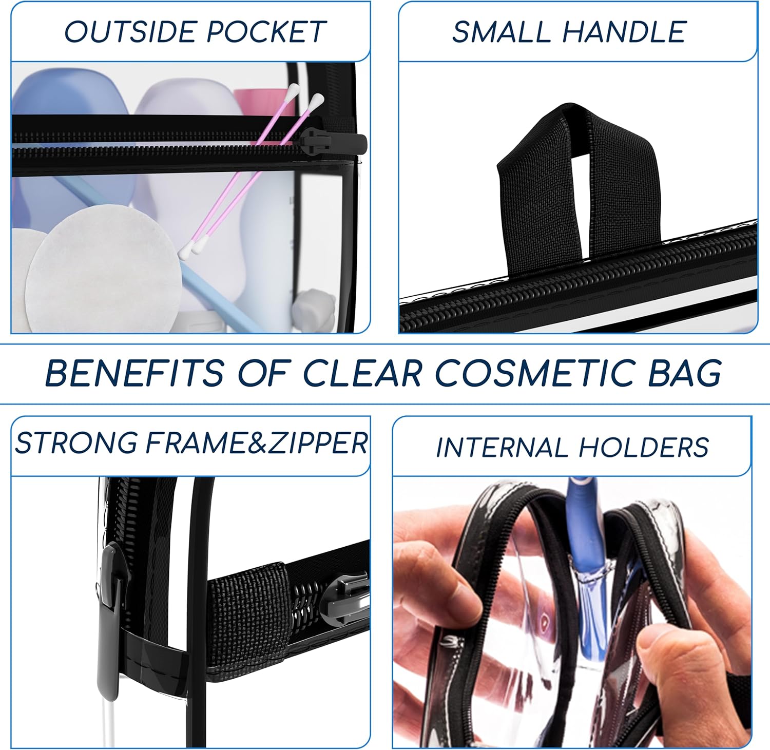 TSA Approved Toiletry Bag 3-1-1 Clear Travel Cosmetic Bag with Handle - Quart Size Bag with Zipper - Carry-on Luggage Clear Toiletry Bag for Liquids - Airport Airline TSA Compliant Bag for Man Women