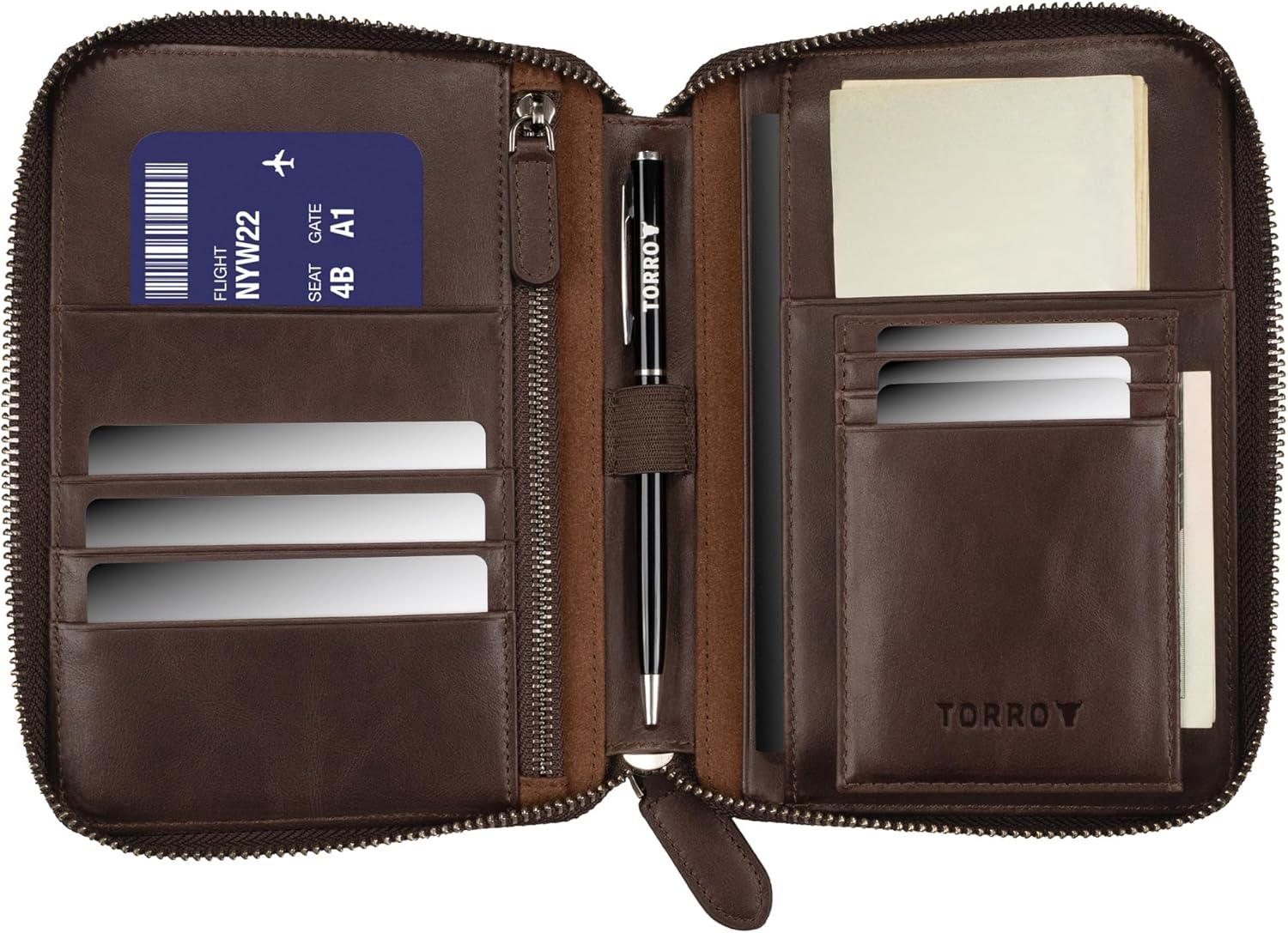 TORRO Travel Wallet – Genuine Leather Travel Organiser with Passport Holder and Detachable Cardholder