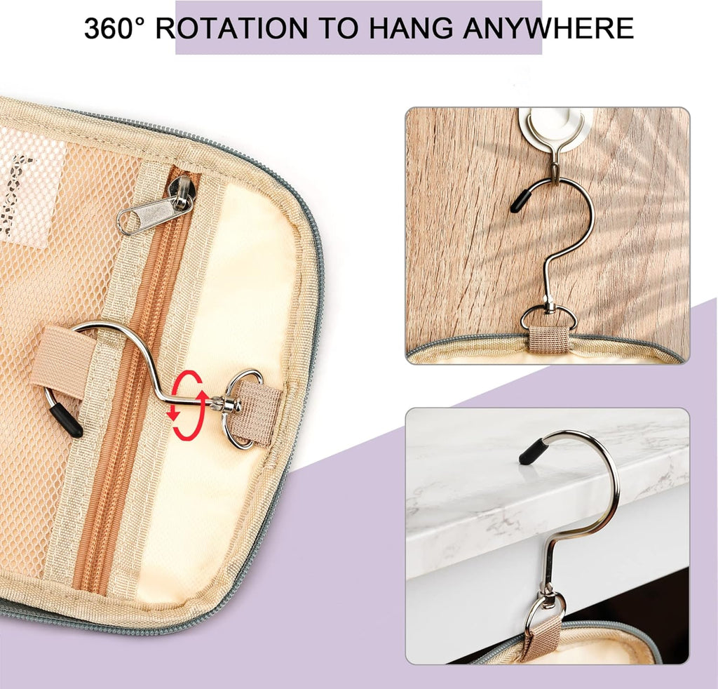 Hanging Travel Toiletry Bag for Women and Men, 6 Organizer Compartments, Extra Large Toiletries Bag, Bathroom Cosmetic Bag, Water-resistant Makeup Bag, Holds Full-Size Shampoo, Purple