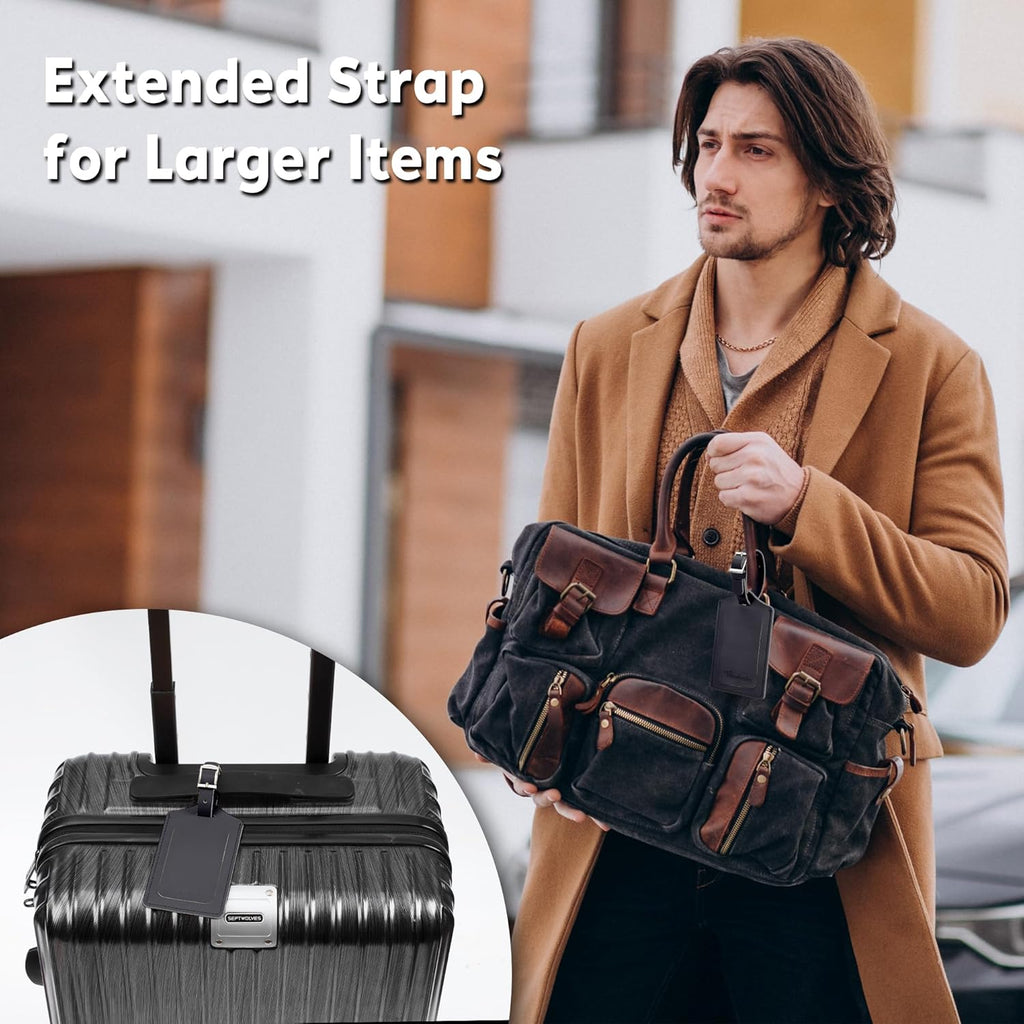 Travelambo Luggage Tags for Suitcases PU Leather Travel Tags Bag Tags Privacy Protection Travel Essentials