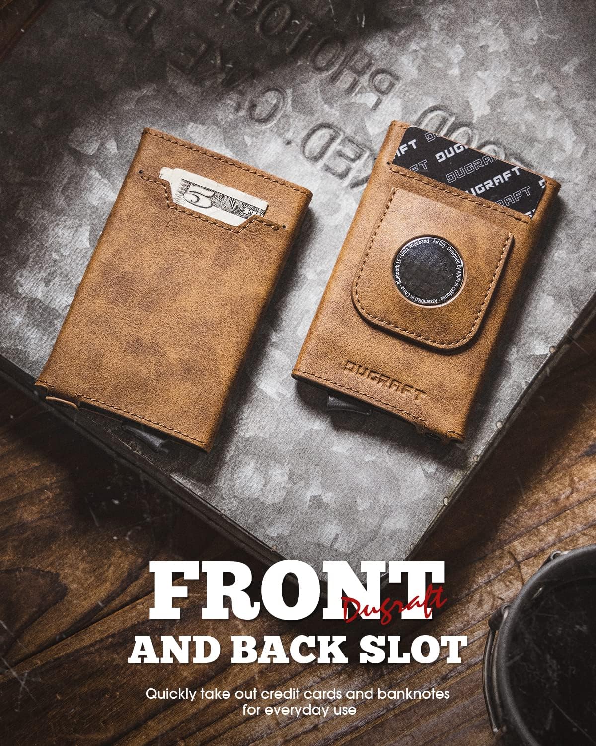 DUGRAFT Pop Up Wallet with AirTag Holder, RFID Blocking Air Tag Wallet with Money Clip Smart Credit Card Holder Wallet for Men(AirTag Not Included)