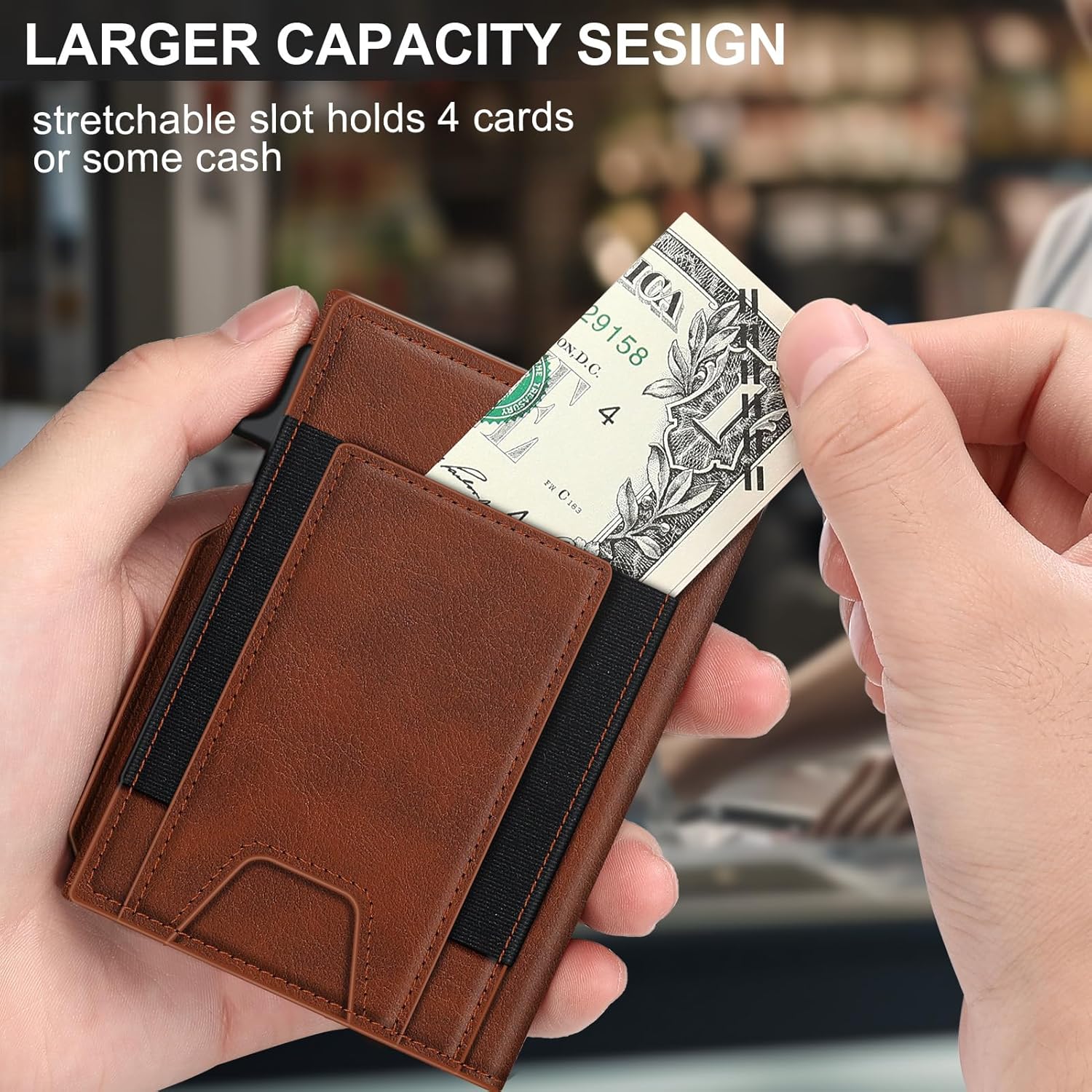 Wallet for Men Wallet with Slim Pop Up Card Holder 9-13 Cards, Bifold Minimalist Smart Wallet RFID Blocking Credit Card Holder with ID Window & Stretchable Cash Slot Compact Metal Aluminum Card Case