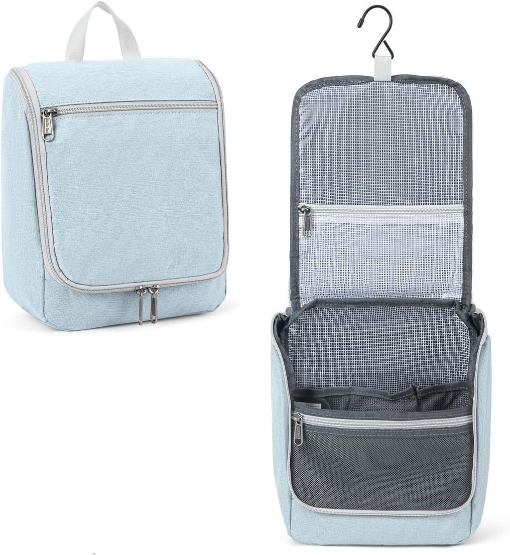 Della Gao Travel Toiletry Bag, Hanging Toiletry Bag for Men and Women, Water-resistant Makeup Bag Cosmetic Toiletries Organizer, Bathroom Bag, Sturdy Nylon, Light Blue