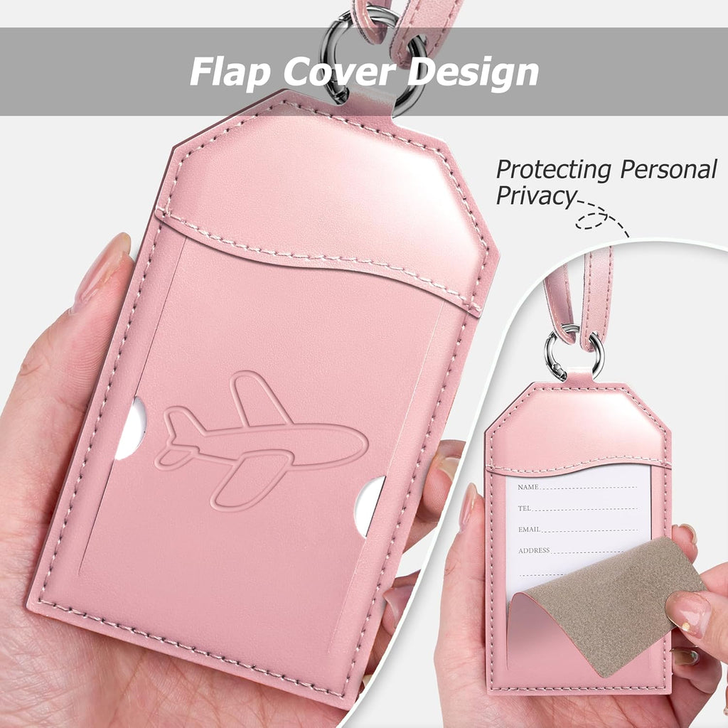 Mayski Luggage Tags for Suitcases 3 Pack Suitcase Bag Tags, TSA Approved, Metal Buckle, Bag Tags with Name ID Card Travel Essentials, Rose Gold Airplane