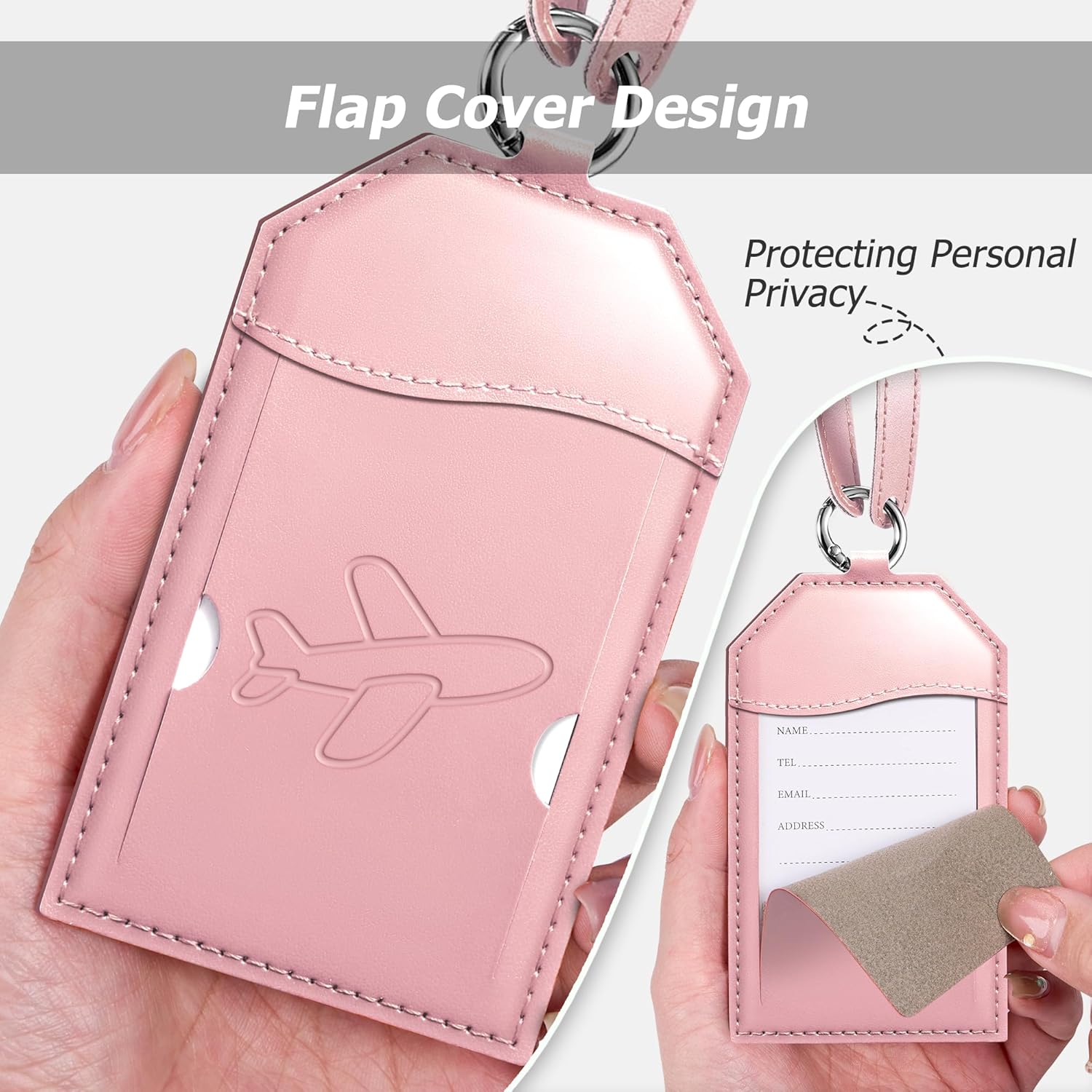 Mayski Luggage Tags for Suitcases 3 Pack Suitcase Bag Tags, TSA Approved, Metal Buckle, Bag Tags with Name ID Card Travel Essentials, Rose Gold Airplane