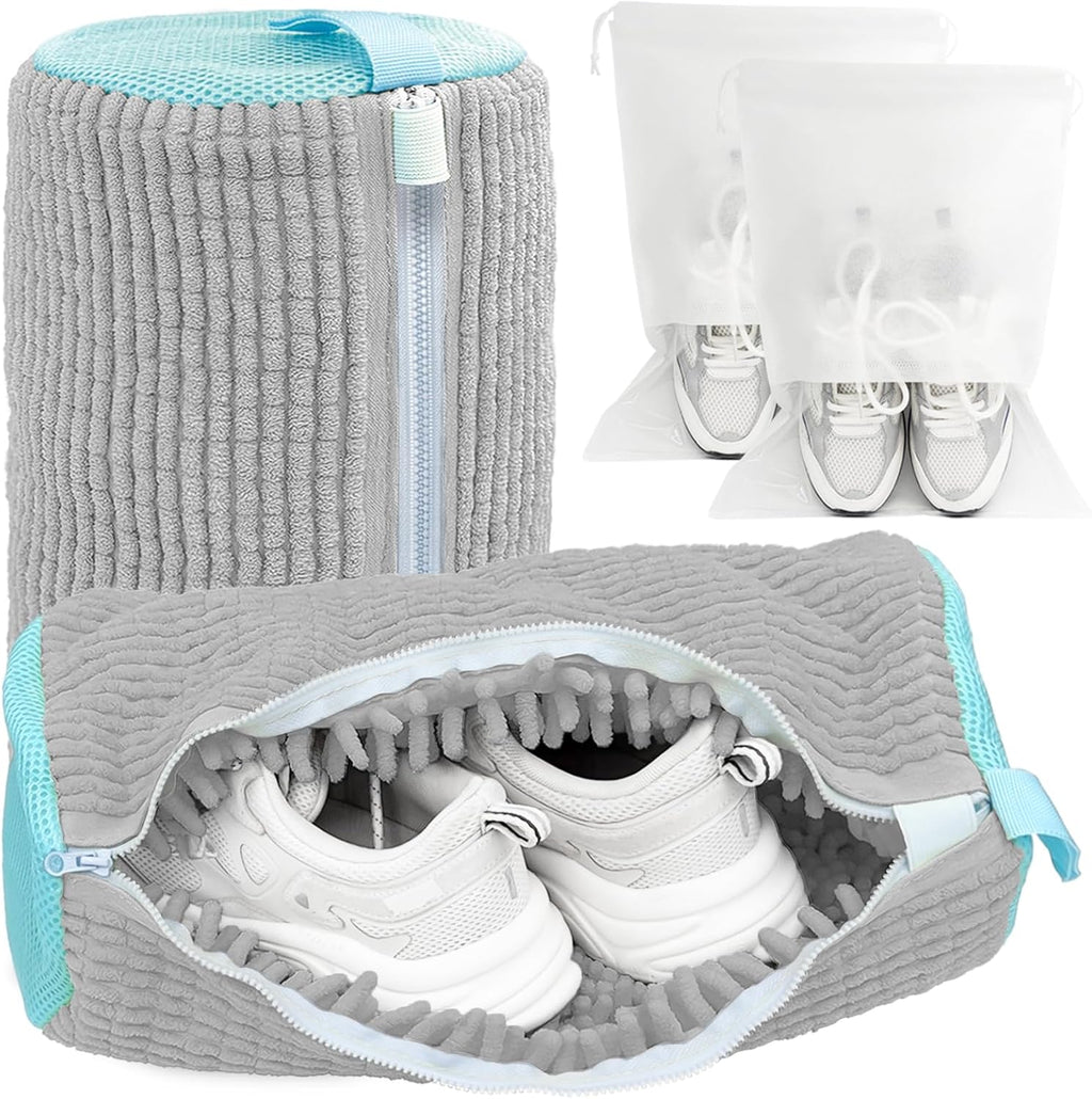 Shoe Washing Machine Bag,Laundry Shoe Bag for Washer and Dryer,Reusable Shoe Cleaning Bag for Sneakers,Tennis Shoes,With Self-locking Zipper, Microfiber Inside,Include Shoes Storage Bag