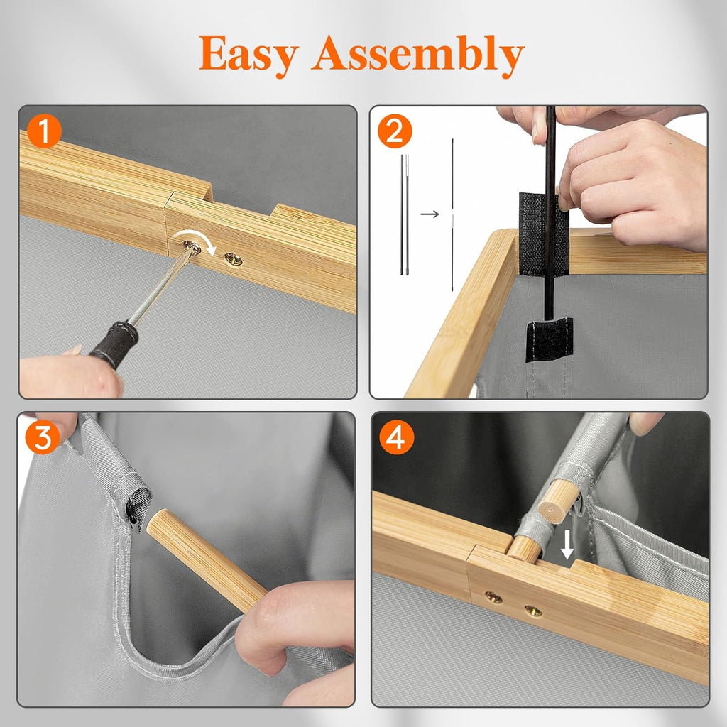 Lifewit 160L Double Laundry Hamper with Lid, Extra Large Bamboo Laundry Basket Dirty Clothes Hamper, 2 Section Laundry Bin Organizer for Laundry Room Bedroom with 2 Removable Liners & Bags,Silver Grey