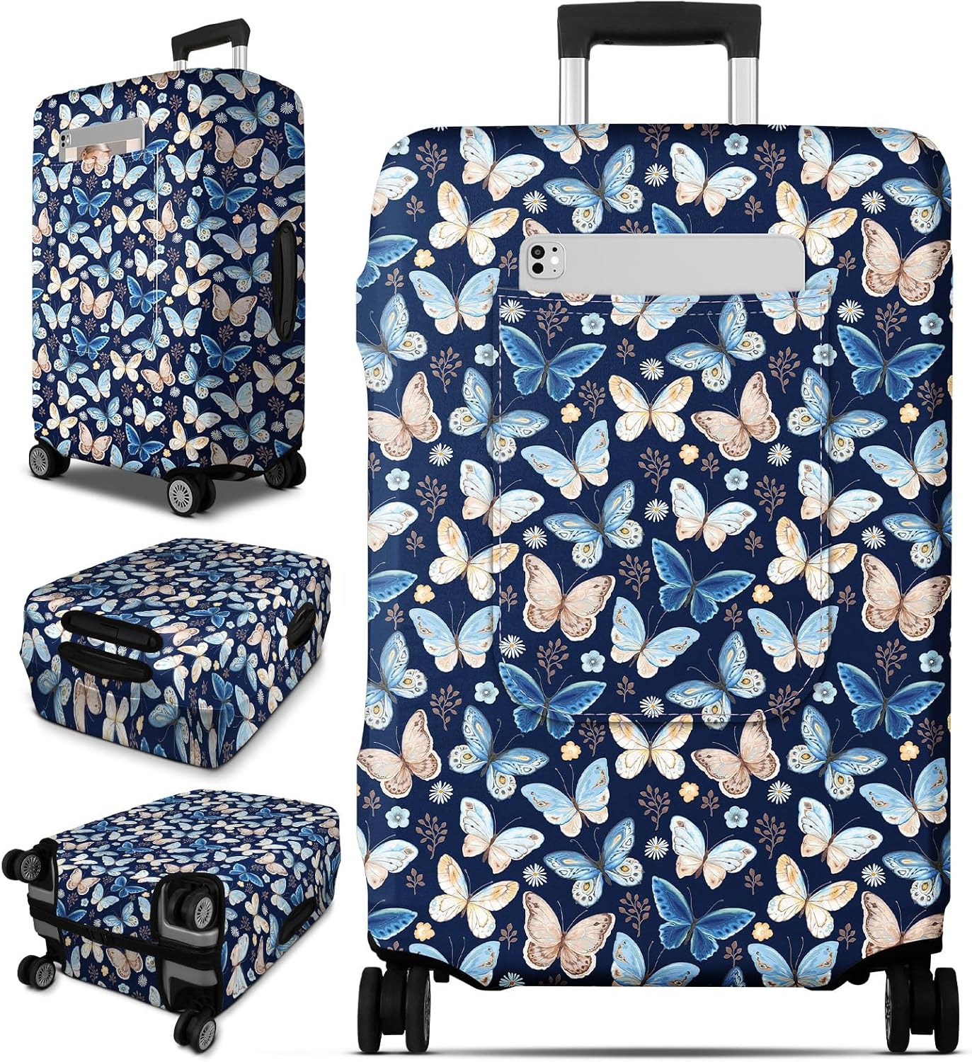 Slohif Luggage Cover for Suitcase Tsa Approved Protector - Luggage Sleeve Large Suit Case Cover Travel Stretch Baggage Case Protective Washable Fit 29-30 Inch Blue Butterfly L
