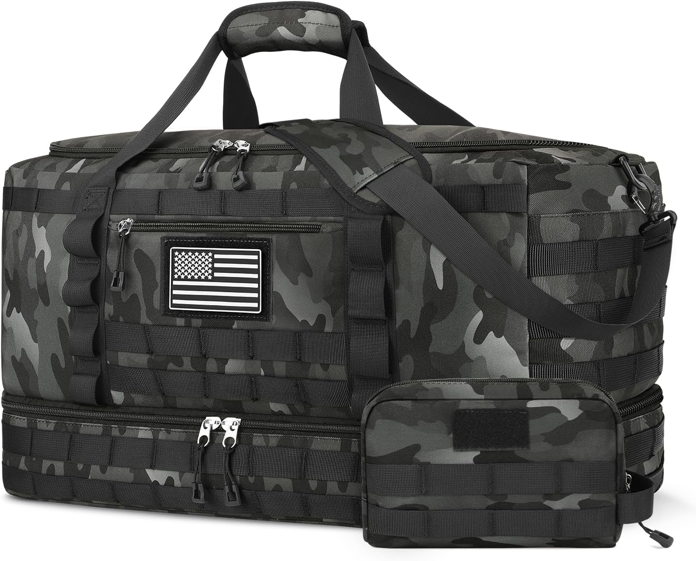 ETRONIK Travel Bag for Men Women, Gym Bag & Tactical Duffle Bags for Travel, Carry on with Toiletry Bag and Shoe Compartment, Weekender Overnight Trip with Wet Pocket for Workout Medical, Black Camo