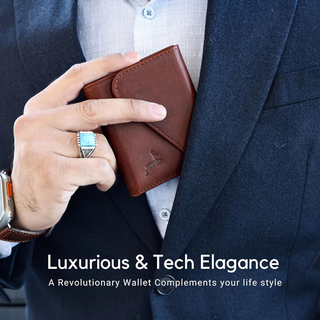 Leather RFID Wallet for Men, Slim Leather Mens Wallet, Handcraft Men's Wallets, Card Cases & Money Organizers, Magnetic Closure Sleek RFID Blocking Thin Mens Wallets with 9-12 Card Slots & Gift Box