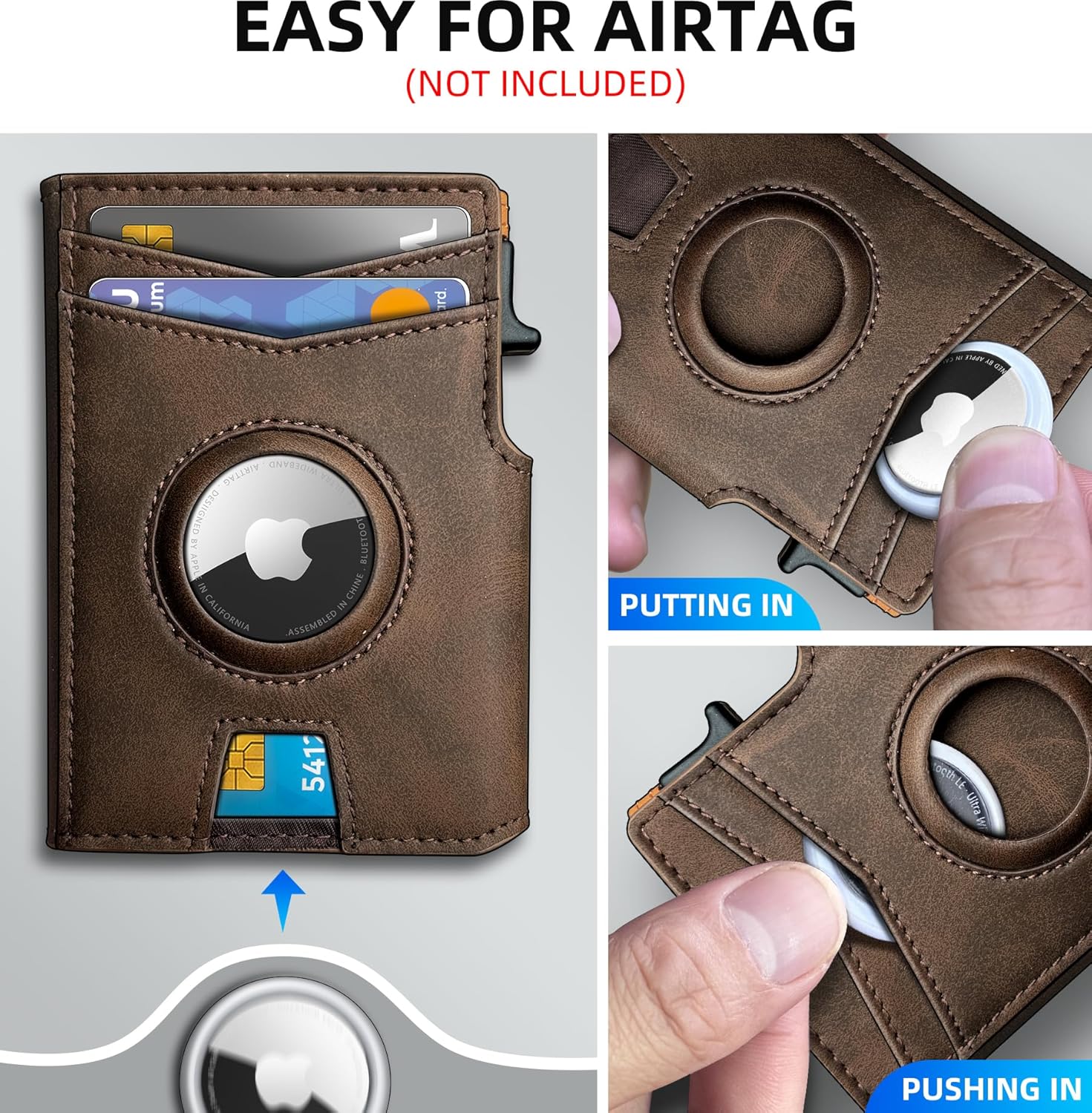 Airtag Wallet for Men,with Money Clip 10 Cards Metal Case Smart Slim Pop Up Credit Card Holder Flip with Magnetic Closure RFID Blocking wallet with Gift Box