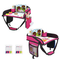 2Pcs ‎Kids Travel Tray, Kids Travel Trays for Car Seat, Road Trip Essentials for Toddler, Carseat Lap Tray with Dry Erase Board & Storage Organizer for Road Trip Activities for Kid, Pink