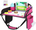 Kids Travel Tray, Travel Tray For Kids Car Seat, Toddler Road Trip Essentials With Drawing Kit, Carseat Tray For Kids Travel, Travel Activities Road Trip Must Haves For Kids (Pink)