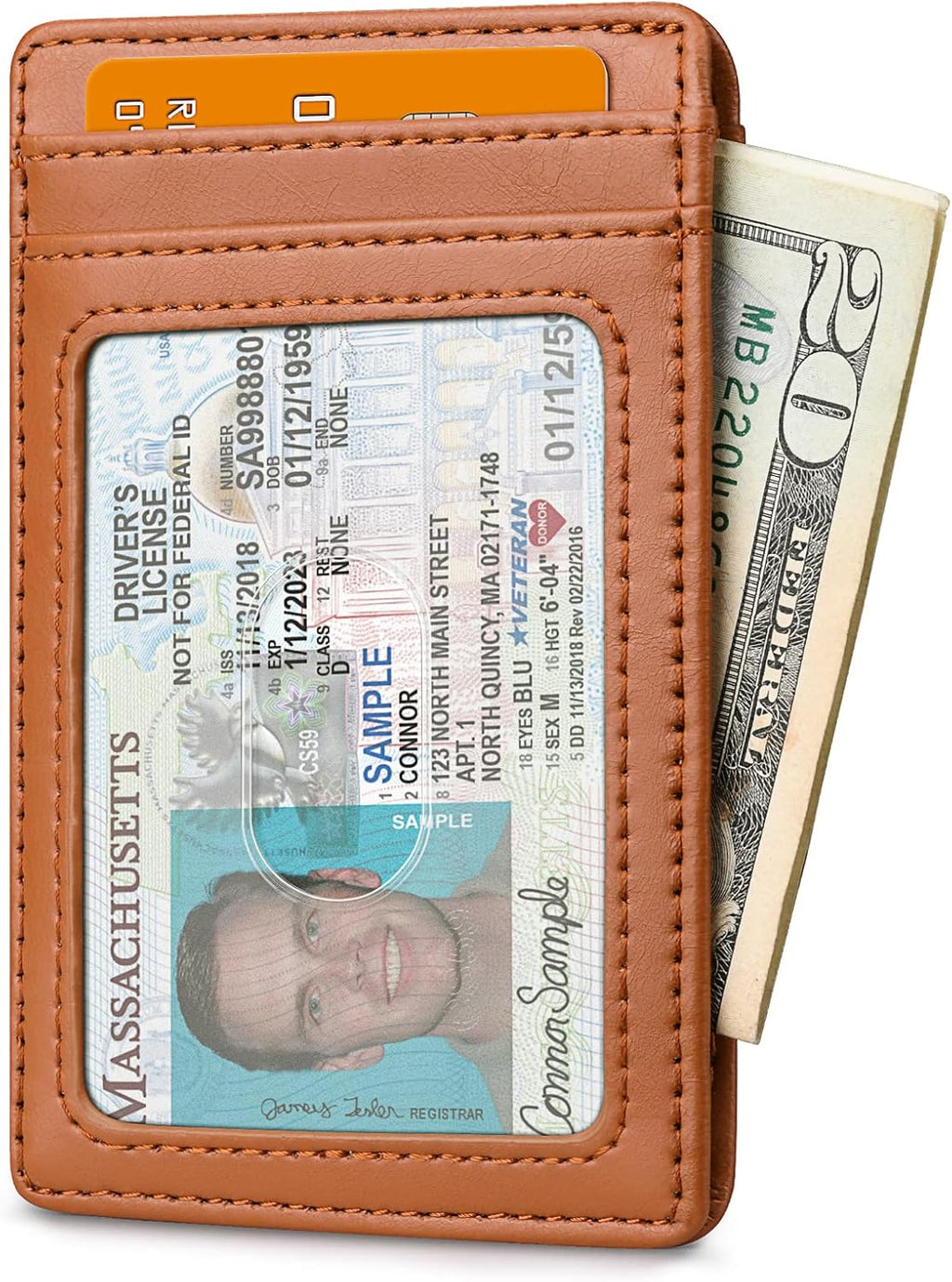 Buffway Mens Slim Wallet, Minimalist Thin Front Pocket Leather Credit Card Holder with RFID Blocking for Work Travel