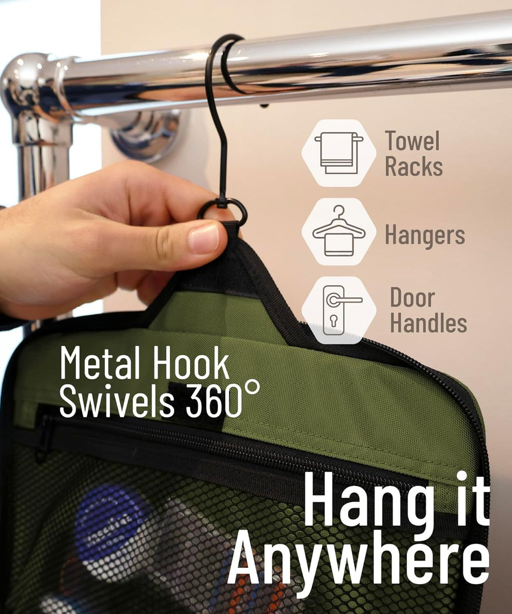 DD D&D Wanderlust D&D Hanging Travel Toiletry Bag for Men and Women – Cosmetics, Makeup and Toiletries Organizer Kit with 10 Compartments, XXL Metal Swivel Hook, Water-Resistant Nylon