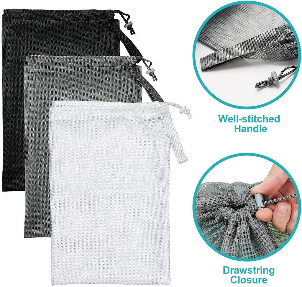Dalykate Mesh Laundry Bags, 24" x 36", Heavy Duty with Reinforced Handles, Foldable & Portable, Drawstring Closure, 3-Pack Mixed Colors