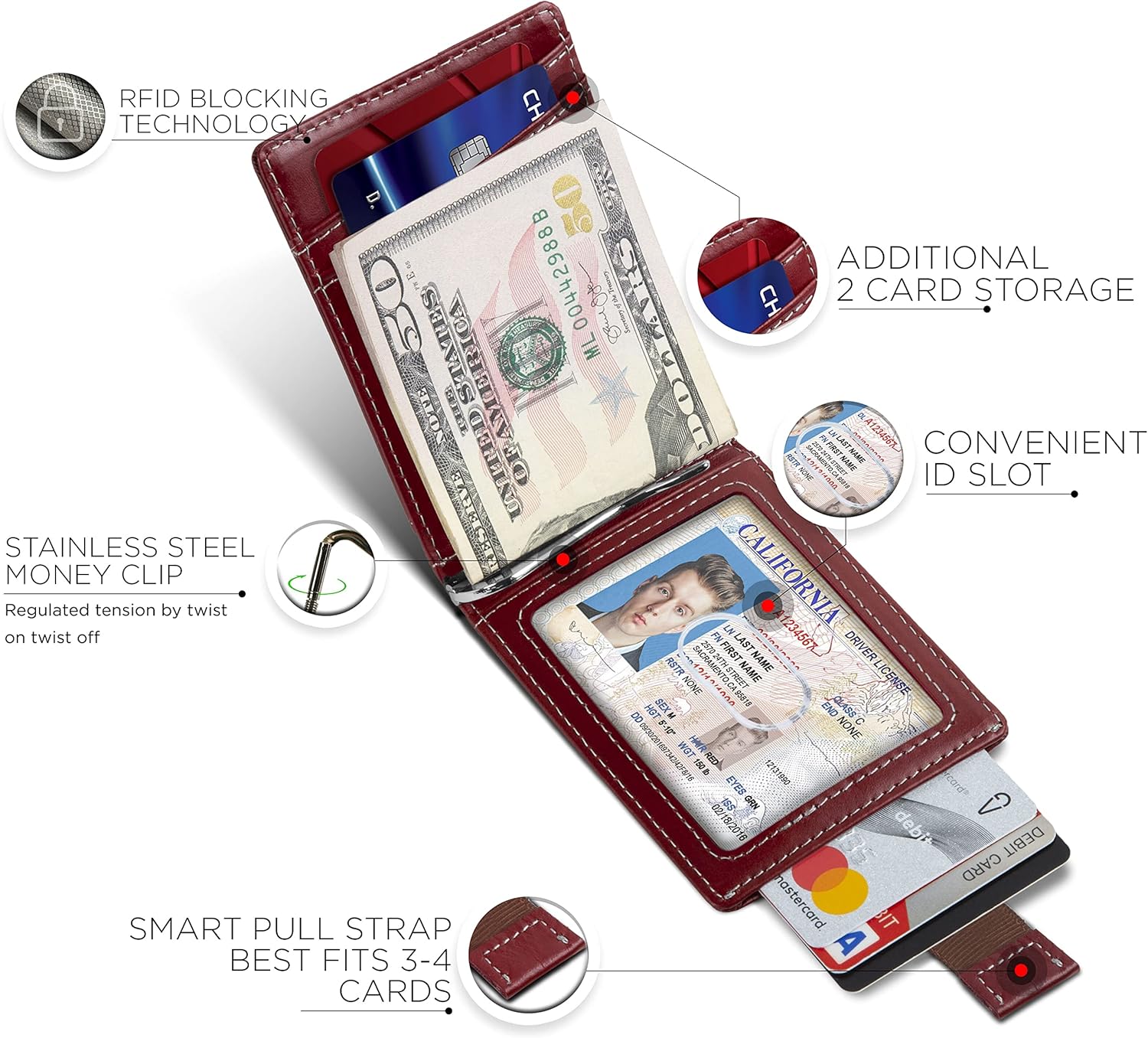 SERMAN BRANDS RFID Blocking Slim Bifold Genuine Leather Minimalist Front Pocket Wallets for Men with Money Clip Thin Mens