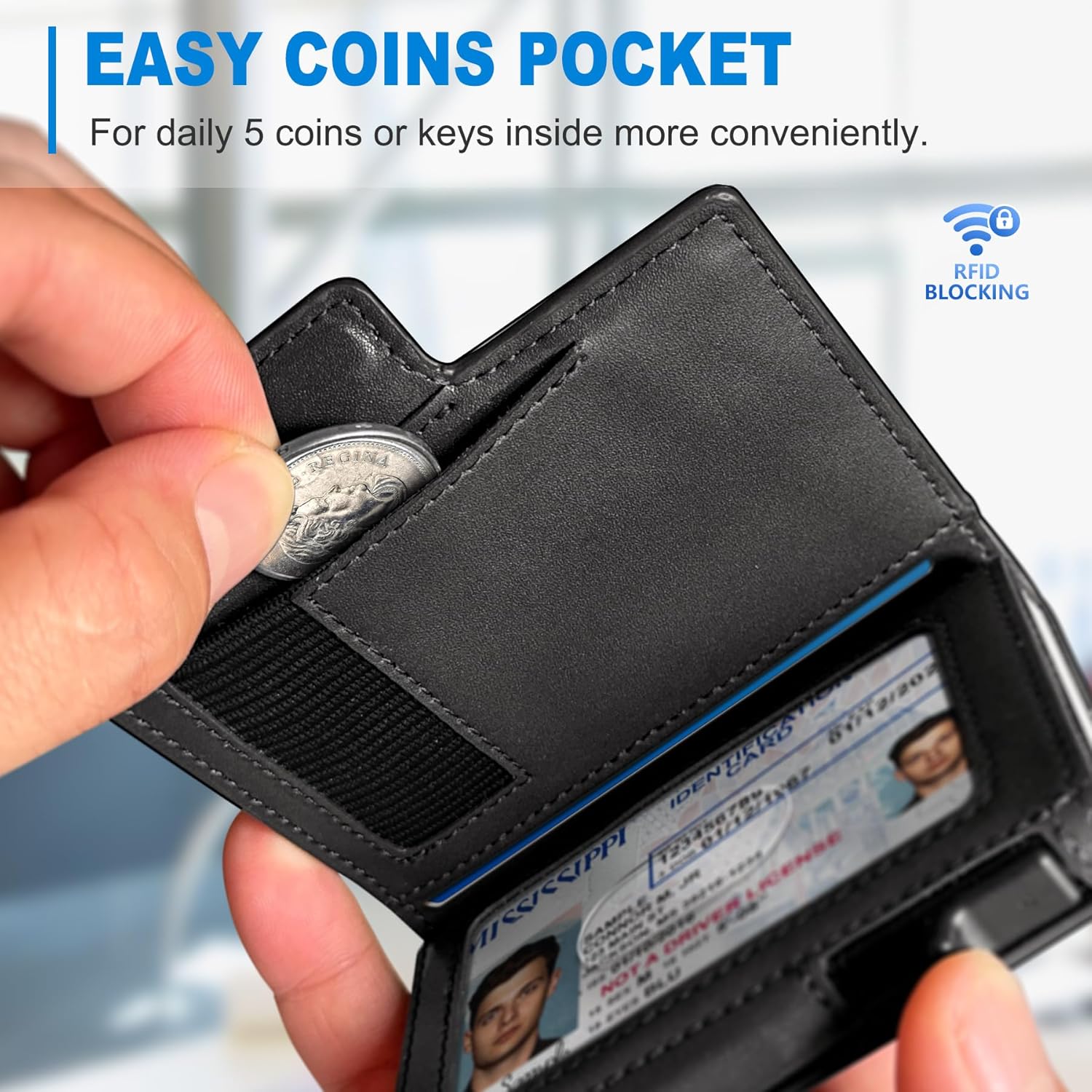 Men Wallet,with Money Clip Coins Pocket ID Window,Slim Front Pocket RFID Blocking Pop-up Card Holder 3.9"x 2.7", Gift Boxed