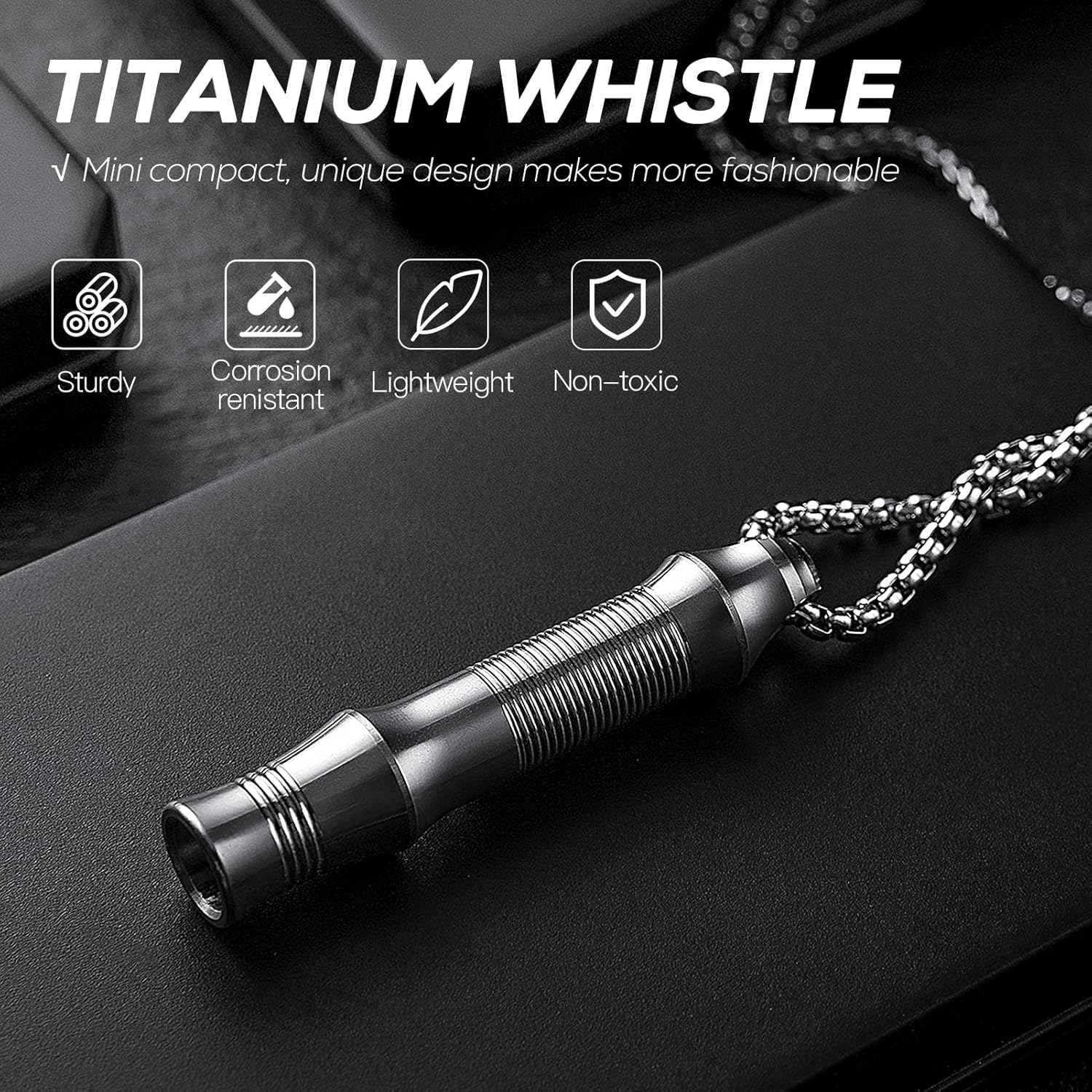 TISUR Titanium Emergency Whistle,EDC Safety Whistles Necklace Loud up to 120db,Survival Whistles for Survival,Hiking,Camping,Pets Training