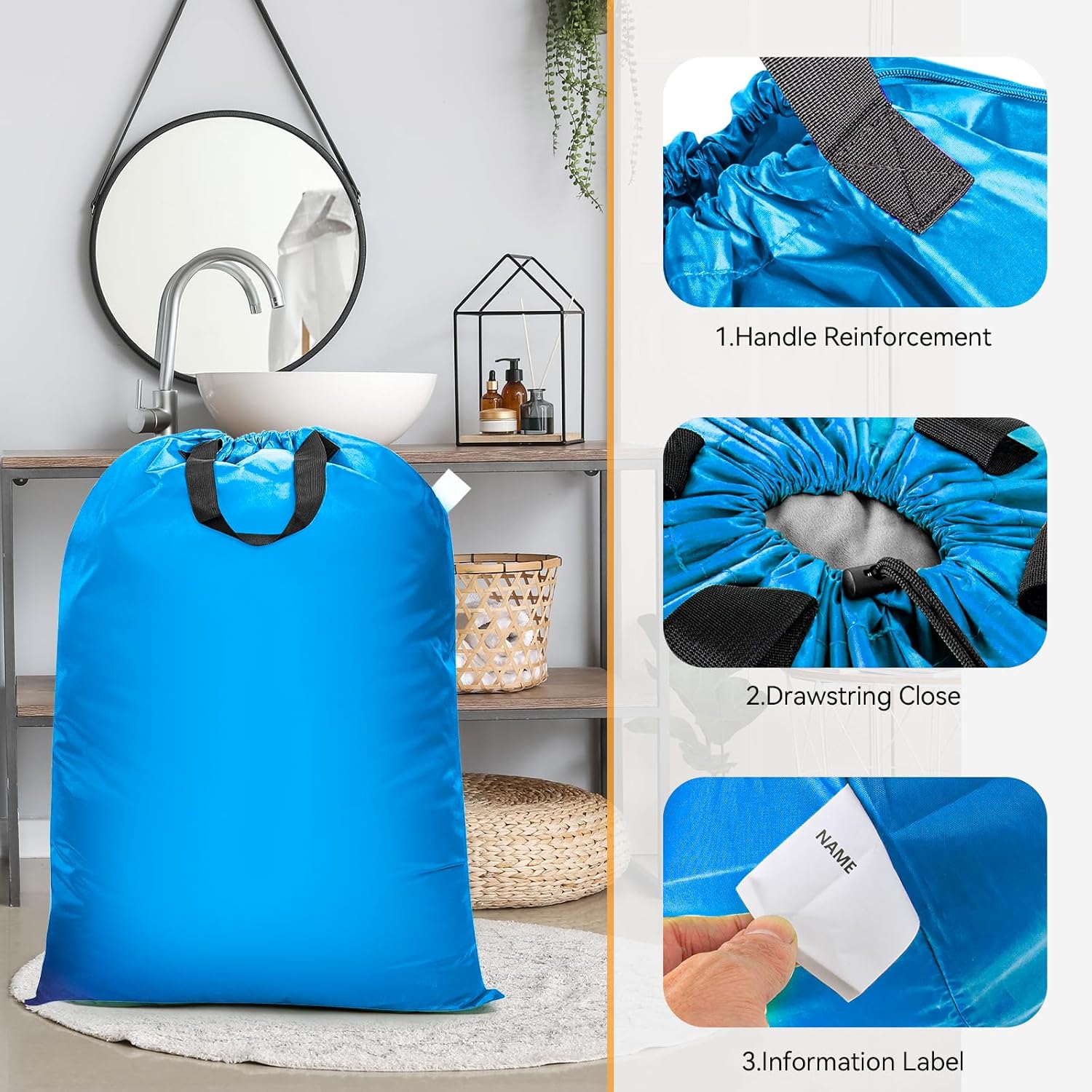 Extra Large Heavy Duty Laundry Bag - 28" x 40", Travel Laundry Bag for Dirty Clothes, Light Blue