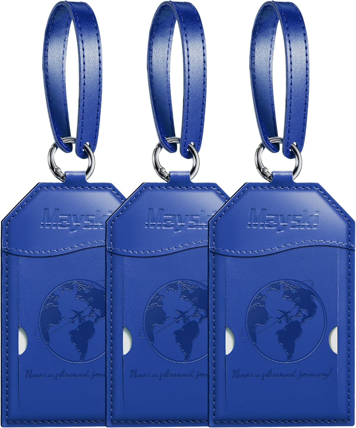 Mayski Luggage Tags for Suitcases 3 Pack Suitcase Bag Tags, TSA Approved, Metal Buckle, Bag Tags with Name ID Card Travel Essentials, Blue Global