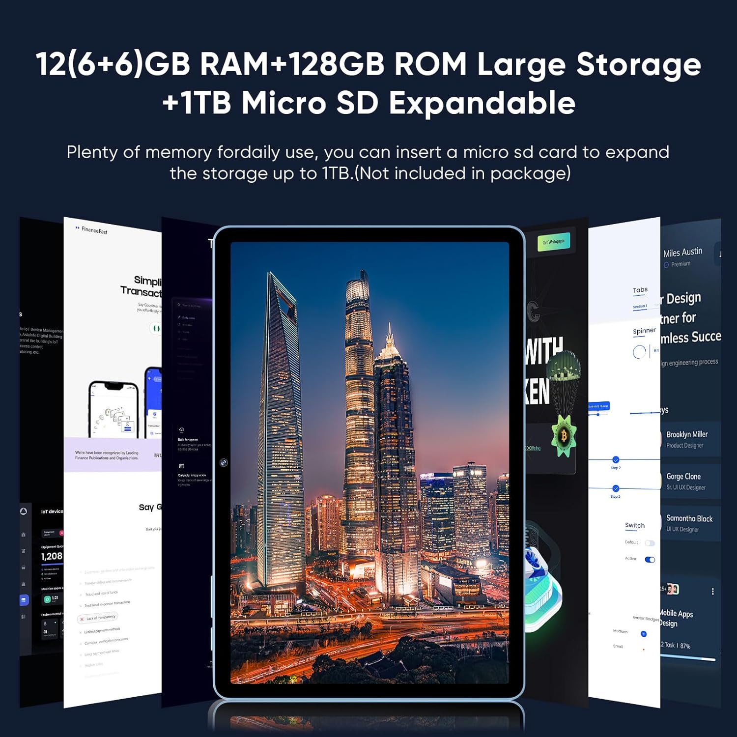 Android 15 Tablet,11 Inch Tablets with Octa Core Processor, 12GB RAM + 128GB ROM 1TB Expand, Widevine L1, 8000mAh Battery, 2.4/5Ghz Dual Band WiFi/GPS/FM Radio,5/8MP Cameras, Case Included - Blue