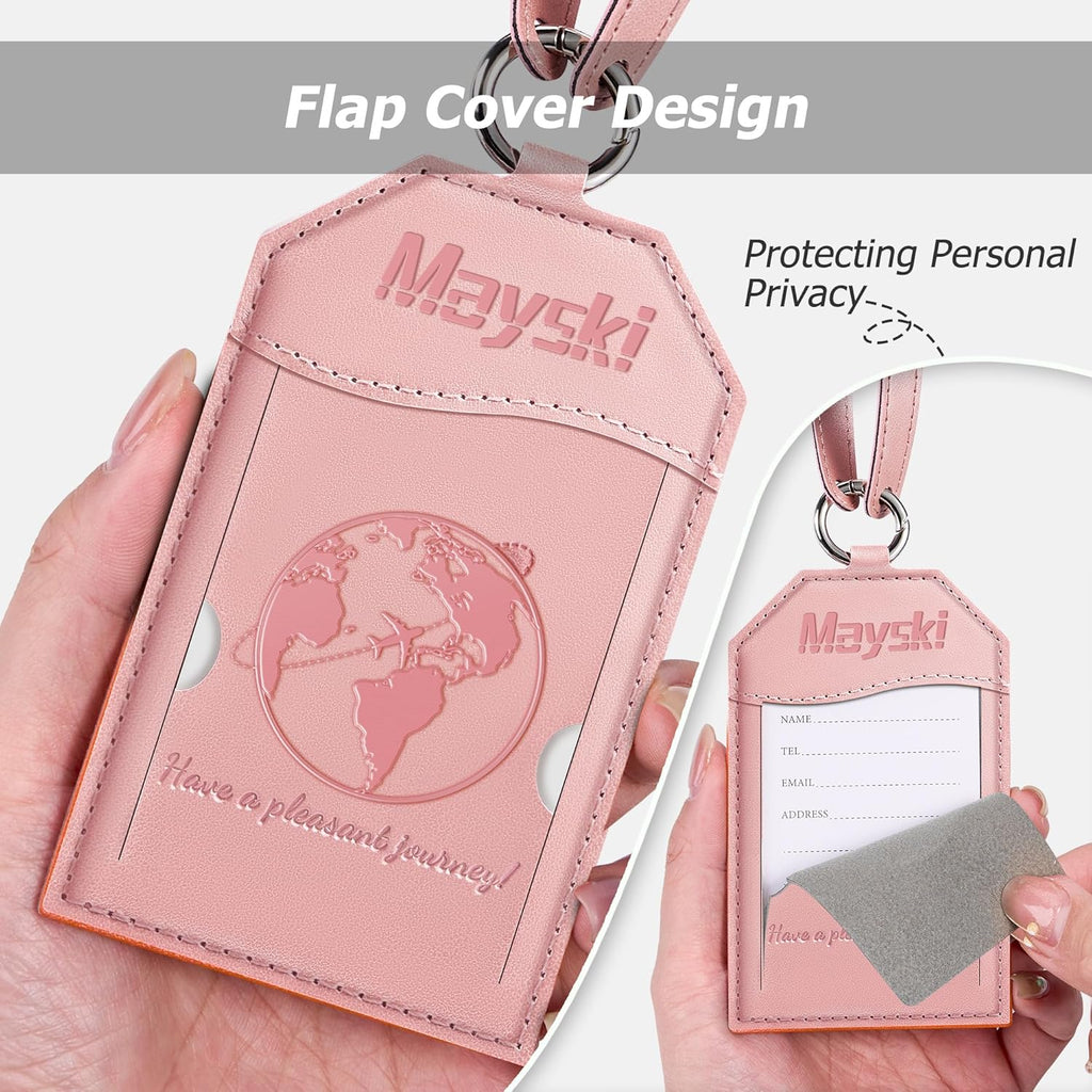 Mayski Luggage Tags for Suitcases 3 Pack Suitcase Bag Tags, TSA Approved, Metal Buckle, Bag Tags with Name ID Card Travel Essentials, Rose Gold Global