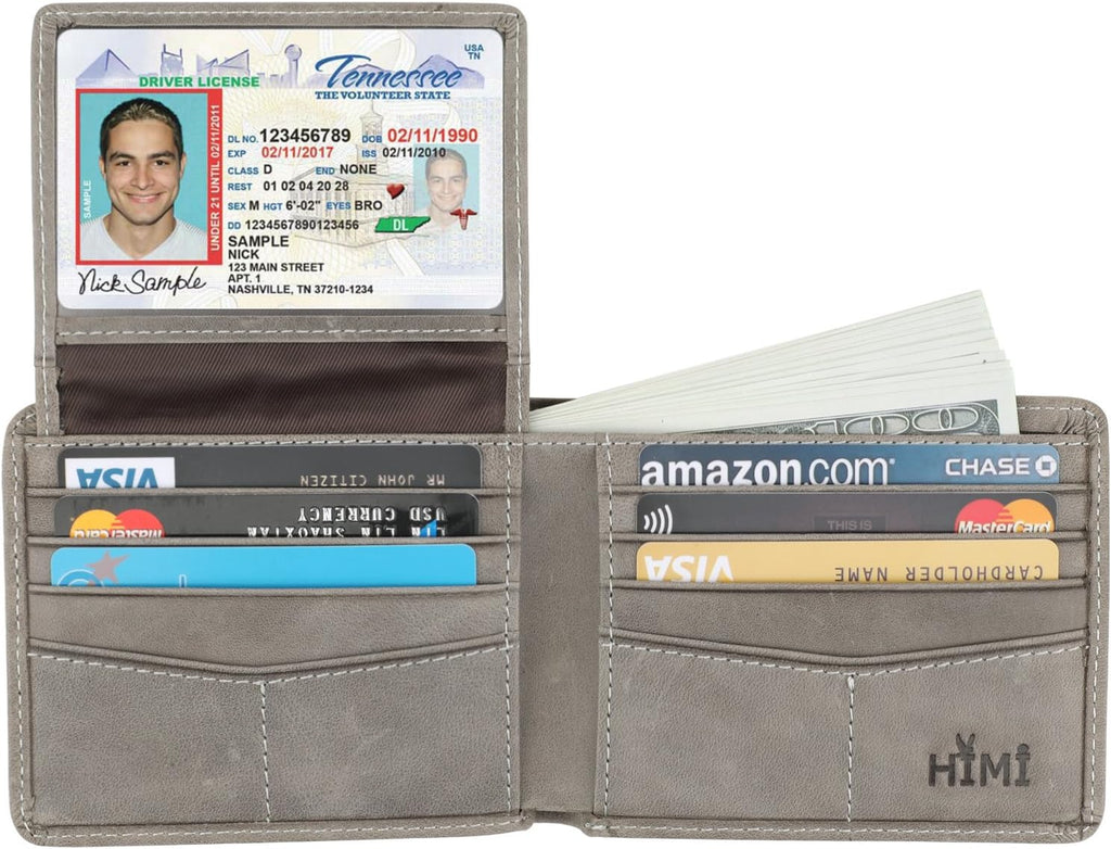 Wallet for Men-Genuine Leather RFID Blocking Bifold Stylish Wallet With 2 ID Window