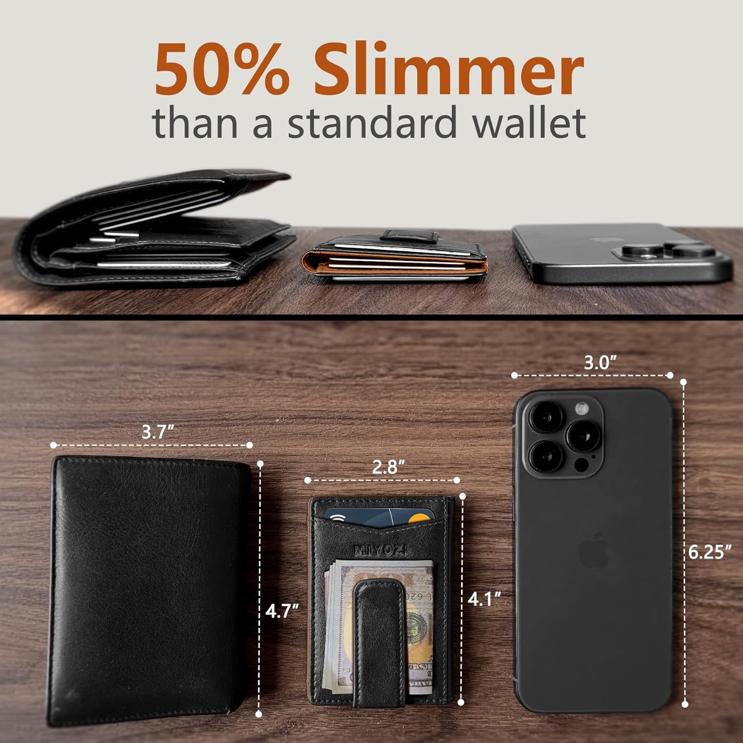 Airtag Wallet for Men- with Money Clip Gift Boxed, Magnetic Closure Slim Genuine Leather Front Pocket Wallet, 4.1"x 2.8", RFID Blocking