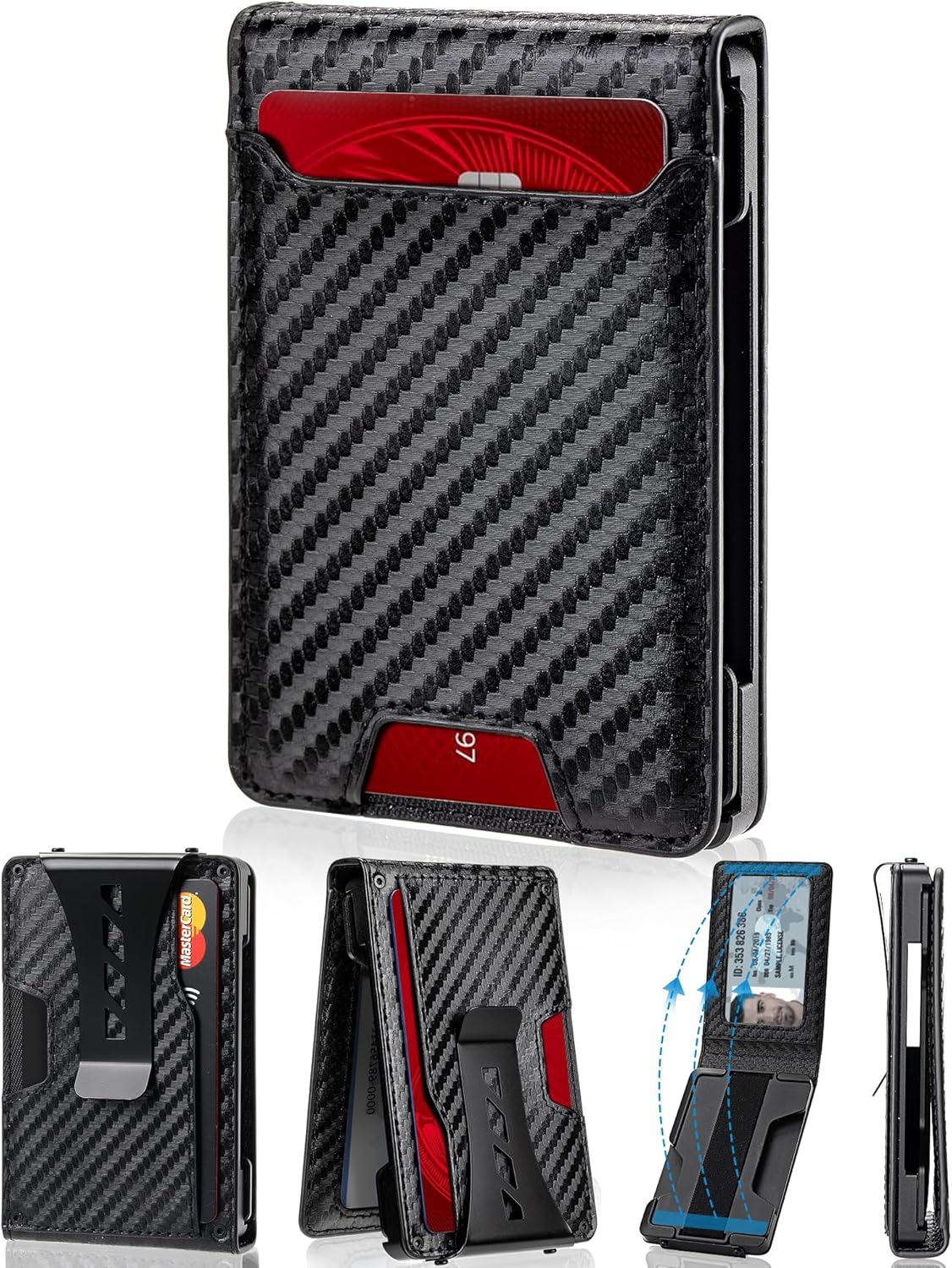 Wallet for Men Newly Upgraded Magnetic Minimalist Slim Men’s Wallet, RFID Blocking Mens Wallet with Money Clip & ID Window, Metal Compact Wallet with Nice Gift Box (Carbon Fiber)