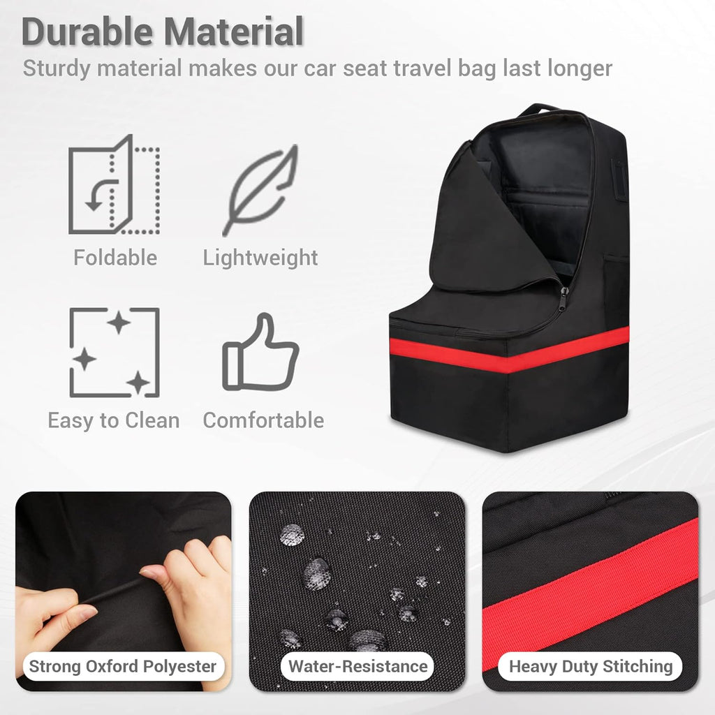 Car Seat Travel Bag - Padded, Comfortable, Durable, Roomy Gate Check Carseat Cover Backpack Fits 3-in-1，Convertible, Booster & Infant Car Seats for Airplane, Airport, Red