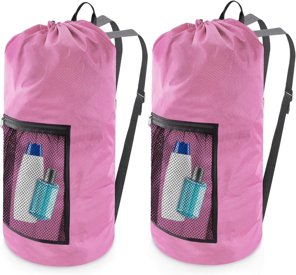 Laundry Bag Backpack,Olosar 2PCS Extra Large Travel Laundry Bag with Mesh Pocket & Adjustable Shoulder Straps,Dirty Clothes Travel Bag for College Students Dorm,Apartment(Pink)