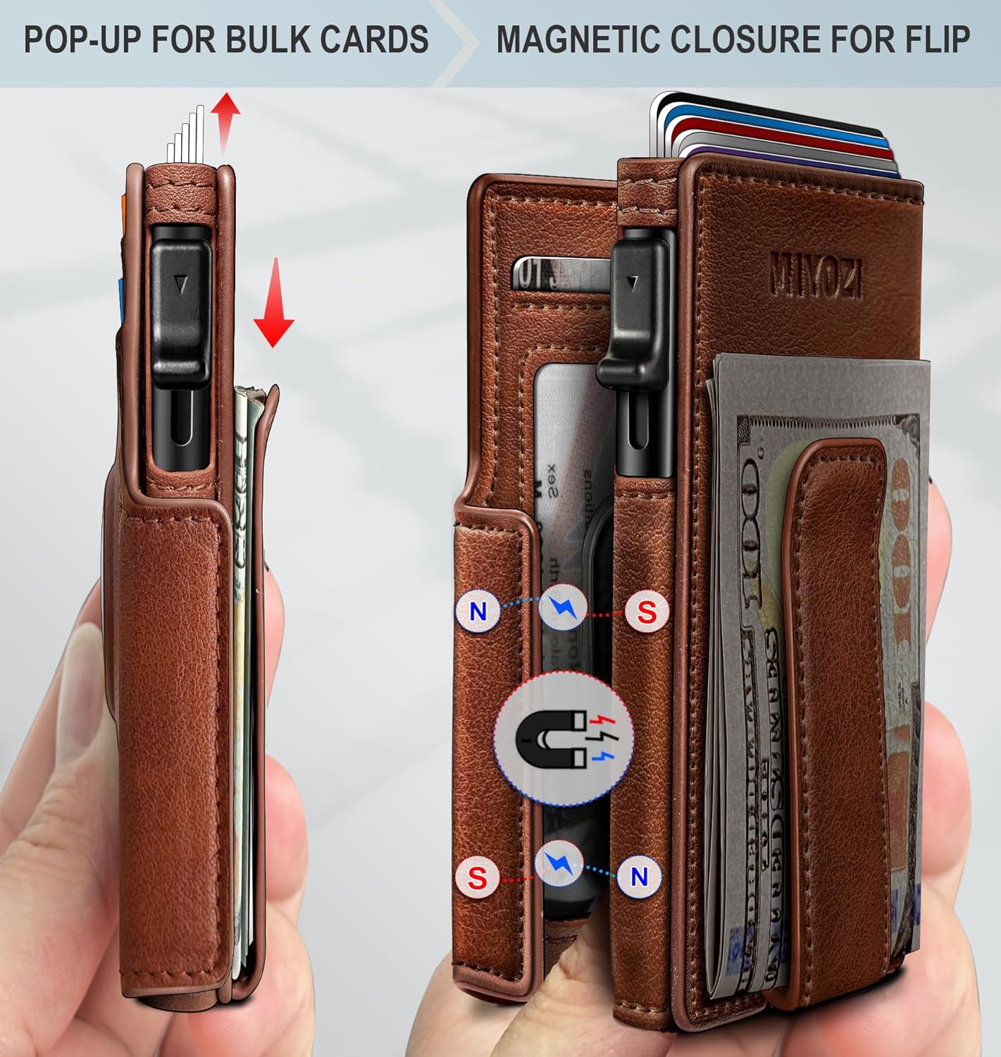 Airtag Wallet for Men,with Money Clip 10 Cards Metal Case Smart Slim Pop Up Credit Card Holder Flip with Magnetic Closure RFID Blocking wallet with Gift Box