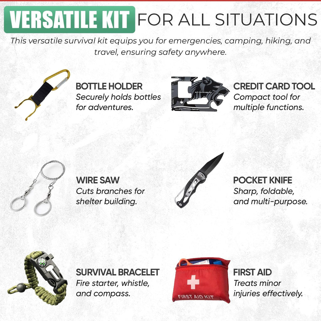 Survival Kit - All-in-One Survival Gear and Supplies for Camping, Hiking, Hunting, and Car Emergencies - Essential Tools, Great Gift for Men, Fathers, Boyfriends, Boys, Dads and Scouts