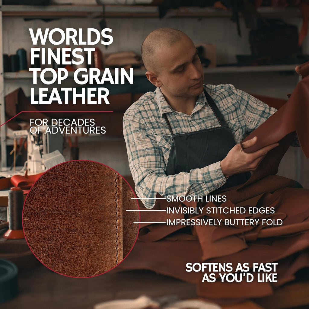 BULL GUARD Leather Trifold Wallets For Men In Grizzly Brown with ID and RFID Blocking Great For Work, Sports, Outdoors, No Logo Design