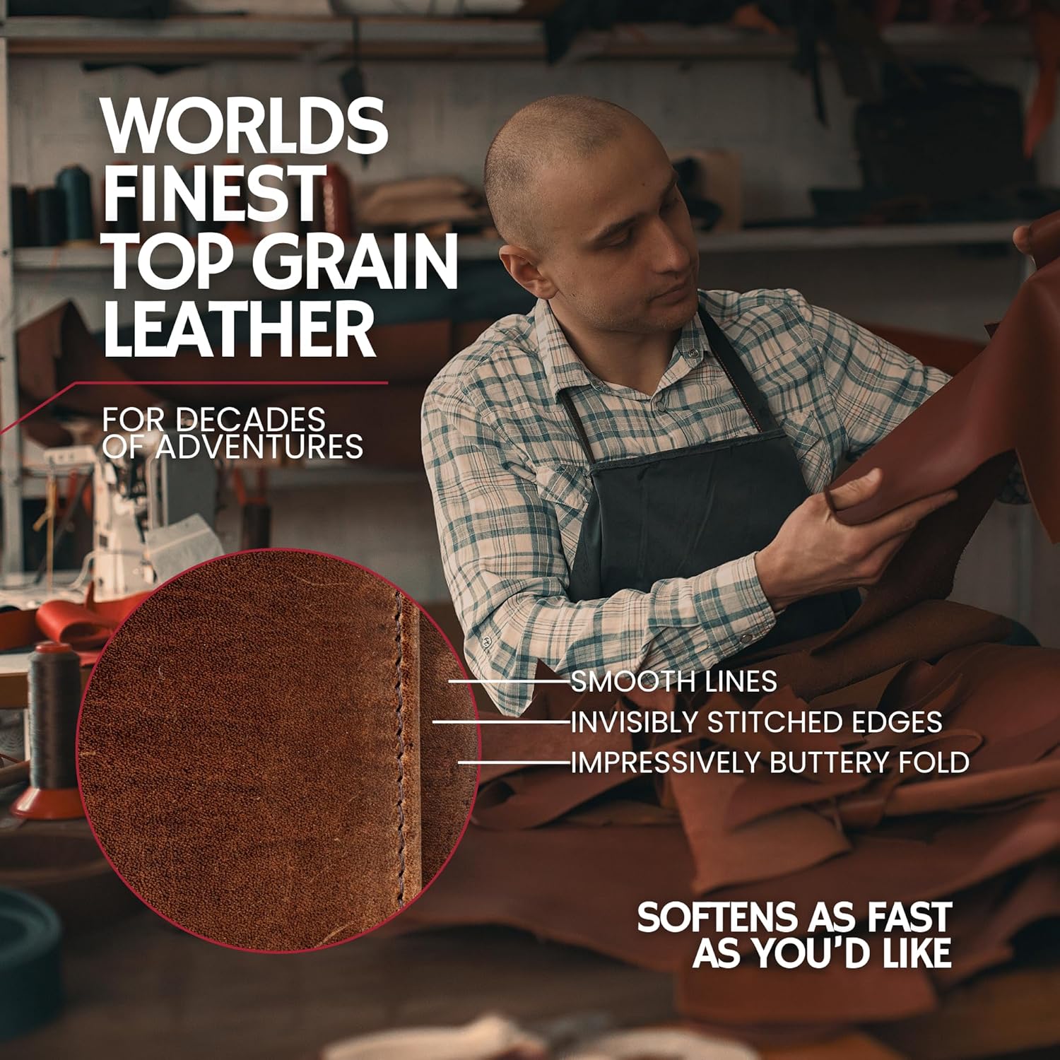 BULL GUARD Leather Trifold Wallets For Men In Grizzly Brown with ID and RFID Blocking Great For Work, Sports, Outdoors, No Logo Design