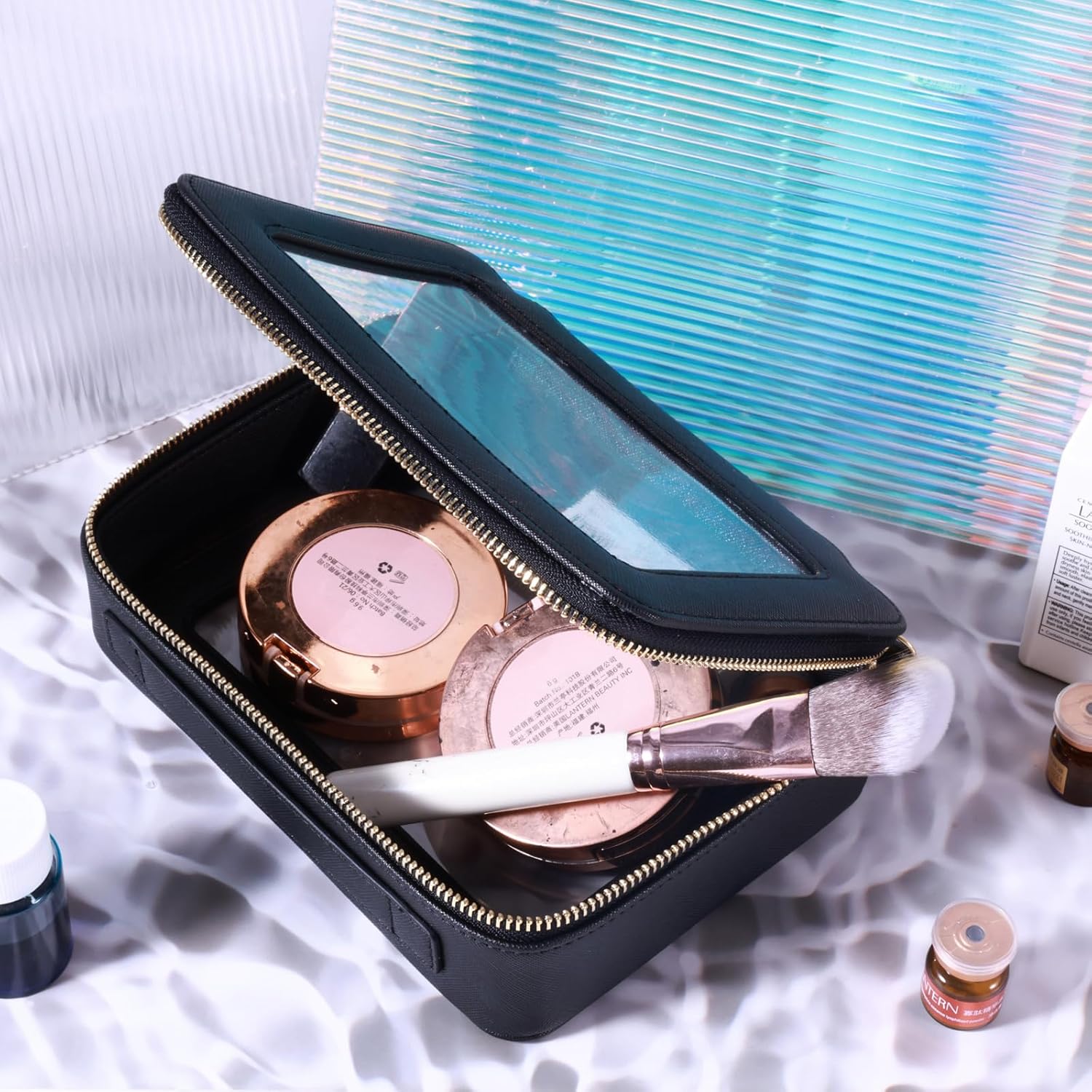 SANHECUN Toiletry bag waterproof cosmetic organizer with handle lagre opening for travelling