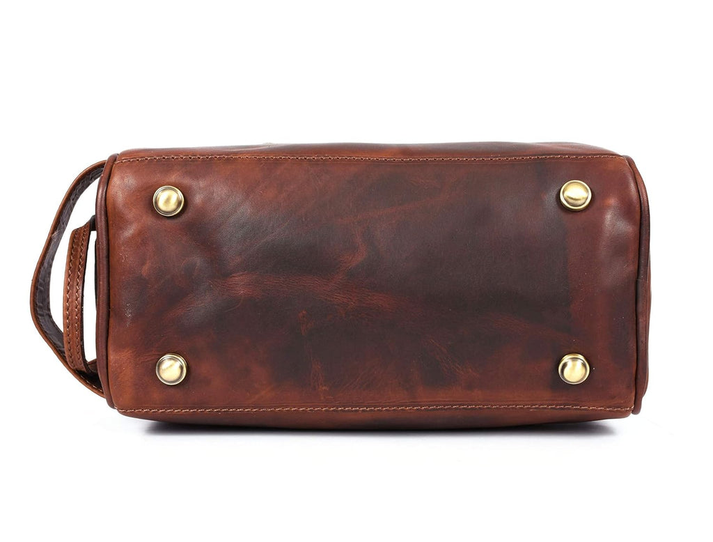 10" Premium Leather Toiletry Travel Pouch With Waterproof Lining | King-Size Handcrafted Vintage Dopp - Kit Gift for Father's Day By Aaron Leather Goods