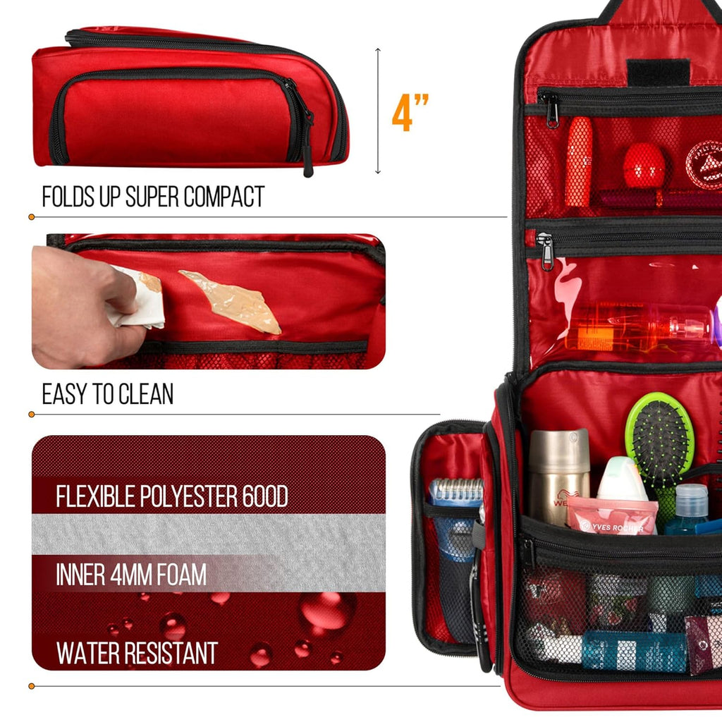 Travel Toiletry Bag for Men and Women - Large Hanging Toiletry Organizer - Waterproof Hygiene Bag with Metal XXL Swivel Hook, with Sturdy Zippers and 19 Compartments for Toiletries, Makeup, Cosmetics