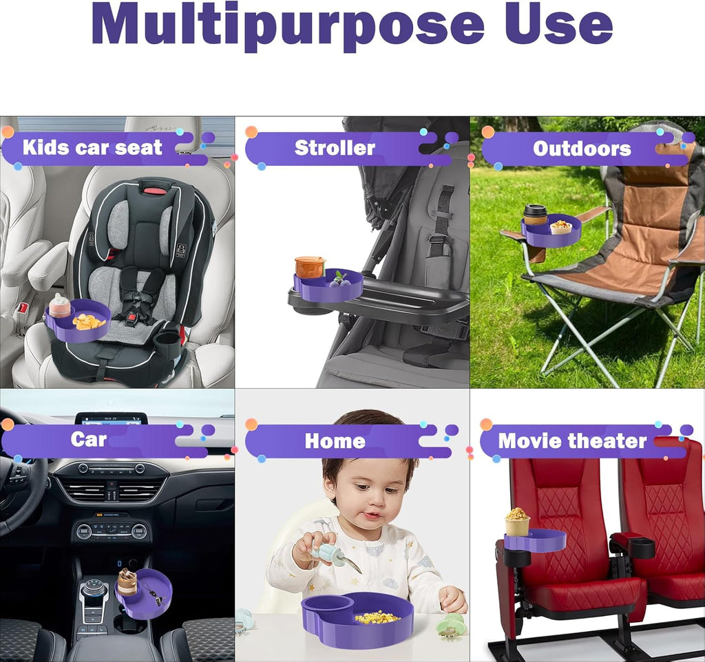 [2 Packs] Kids Car Seat Tray, Travel Tray with Cup Holder for Toddler Baby, Kids Car Seat Food Snack Organizer for Road Trip, Stroller snack Organizer Travel Must Haves (Purple, 2 PCS)