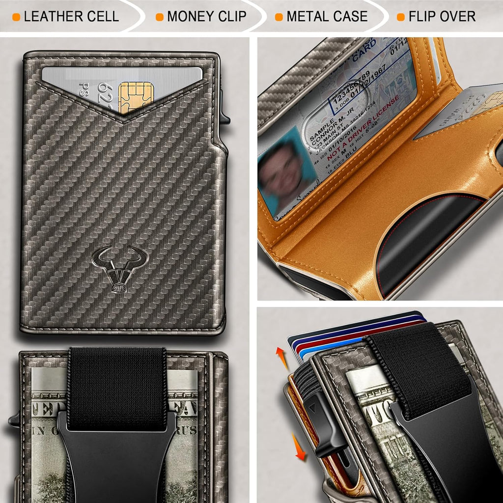 BULLIANT Men Wallet Gift Boxed,Slim Front Pocket Wallet Money Clip Card Holder 3.8"x2.7",Pop-up Access