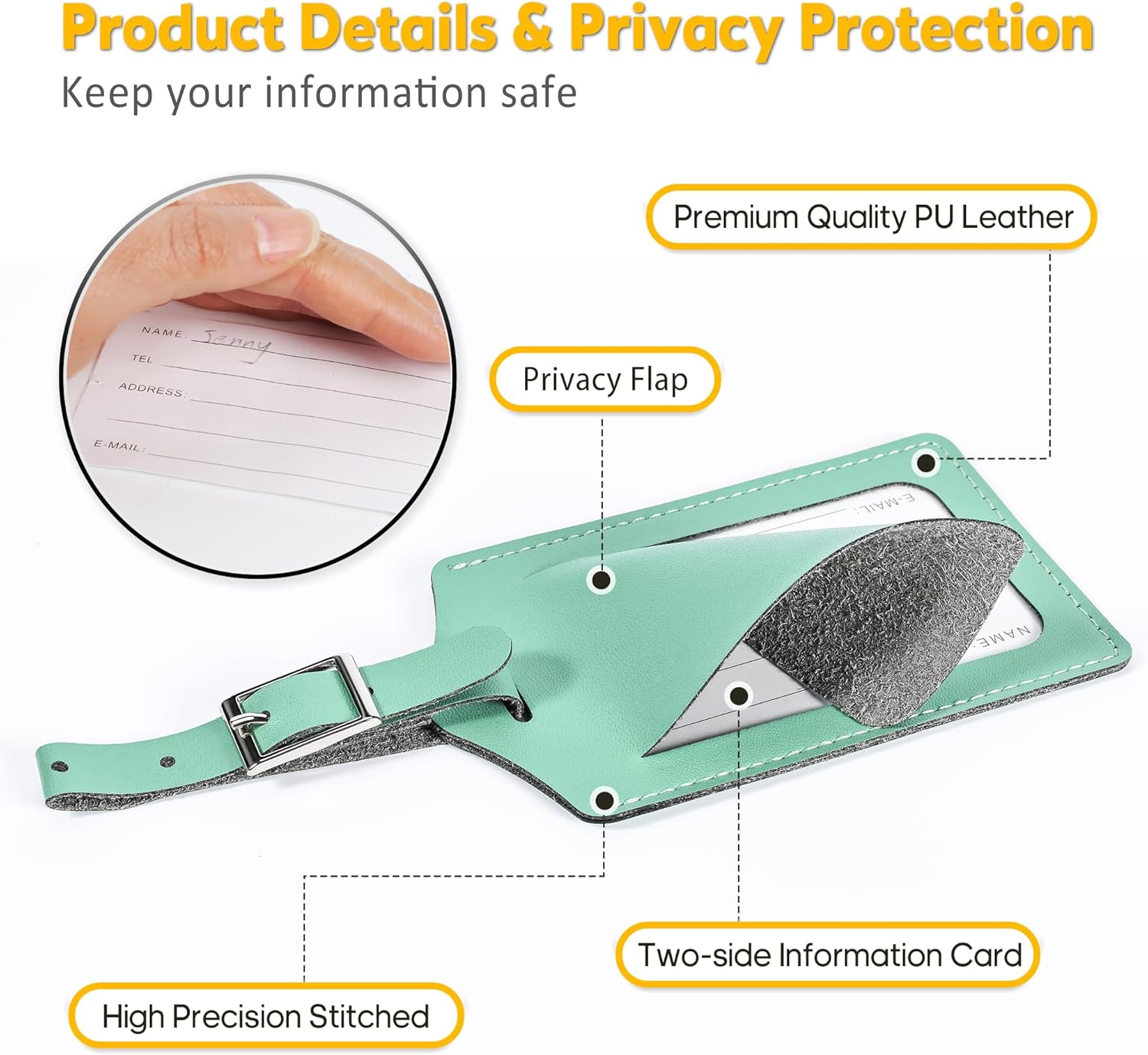 Travelambo Luggage Tags for Suitcases PU Leather Travel Tags Bag Tags Privacy Protection Travel Essentials