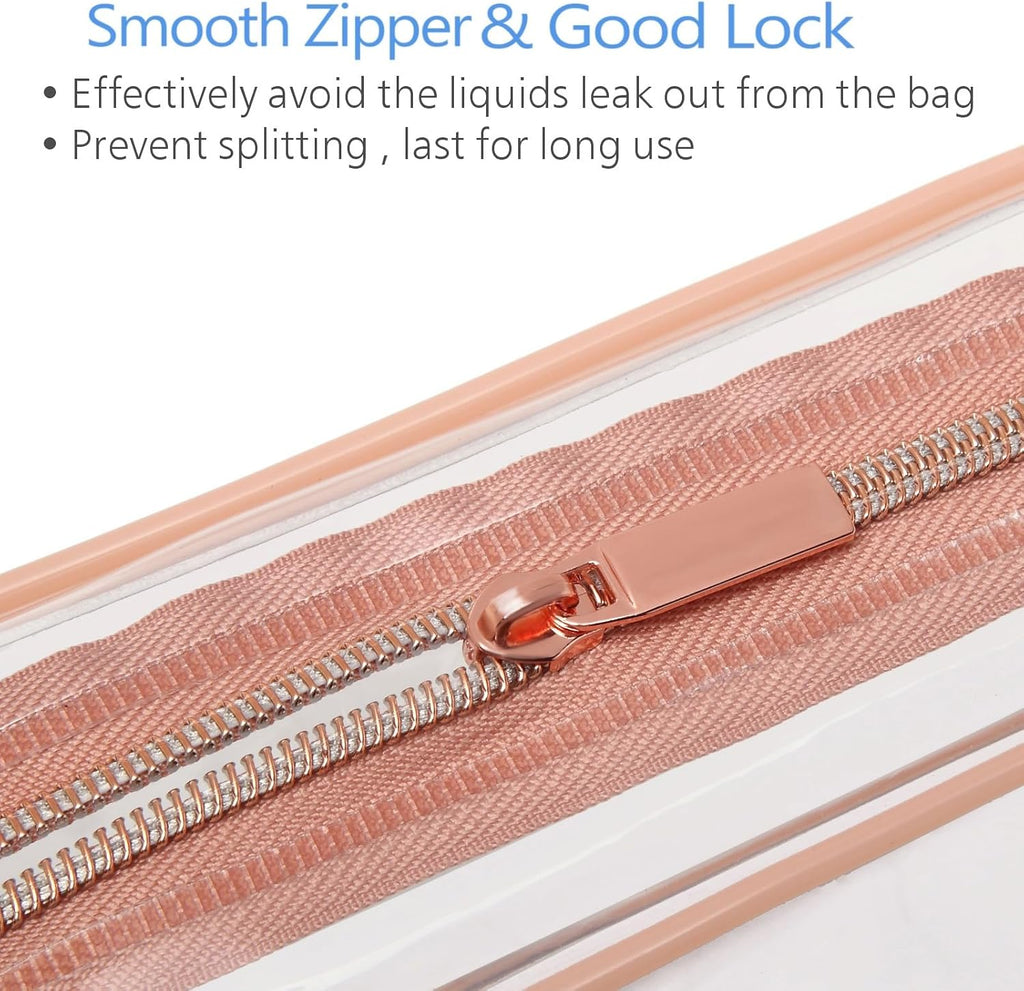 PACKISM TSA Approved Toiletry Bag - Clear Makeup Bags in 2 Size, Durable with Supporting Frame, Perfect for Travel Essentials, Carry-on Airport Airline Compliant Bag, Rose Pink