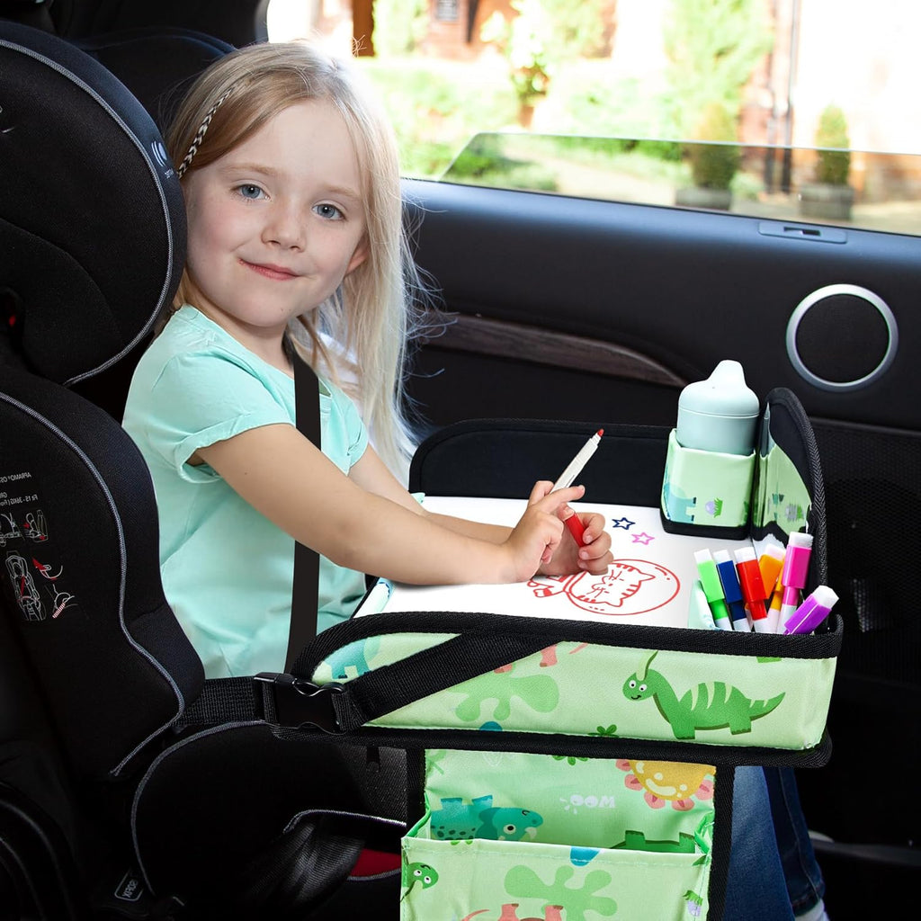 Kids Travel Tray, Travel Tray for Kids Car Seat, Toddler Car Seat Lap Tray, Carseat Tray for Kids Travel, Carseat Table Tray for Kids Travel Activities (Green)