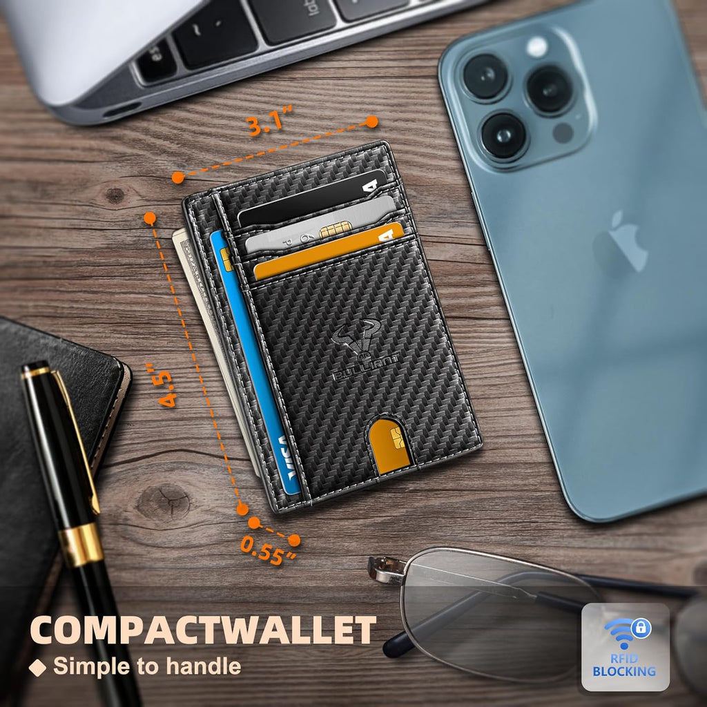 BULLIANT Slim Wallet, Skinny Minimal Thin Front Pocket Wallet Card Holder For Men 7Cards 3.15"x4.5",Gift-Boxed