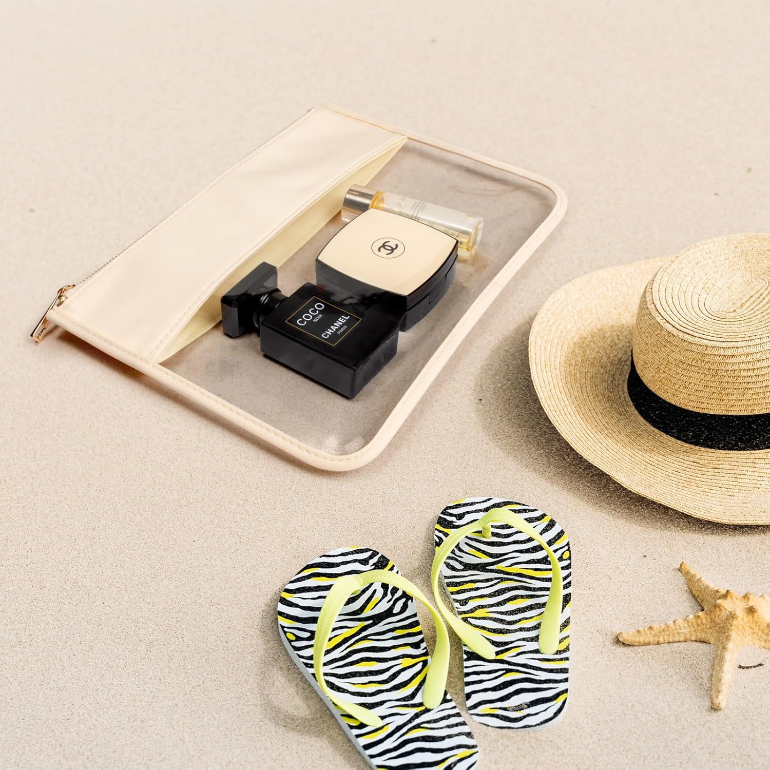 LETGO Clear Makeup Bag Pouch for Travel with Zipper,Clear Cosmetic Bag for Women Waterproof Snacks Bag Stadium Purse Toiletry Bag Bogg Bag Accessories (0-Beige)