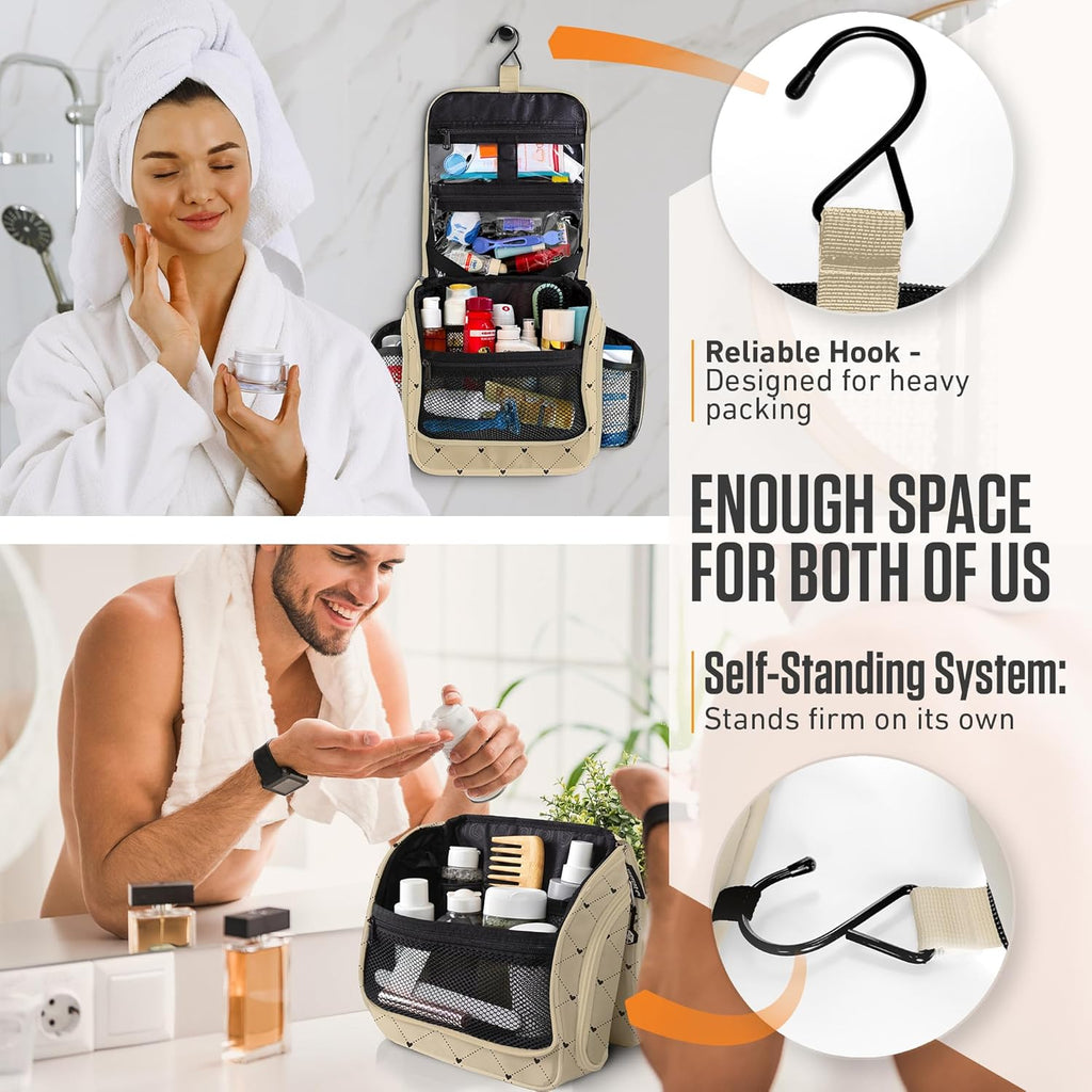 VENTURE 4TH Hanging Travel Toiletry Bag for Women & Men - Travel Organizer with Expandable Compartments & Removable Clear Pouch for Toiletries (Beige Diamonds)