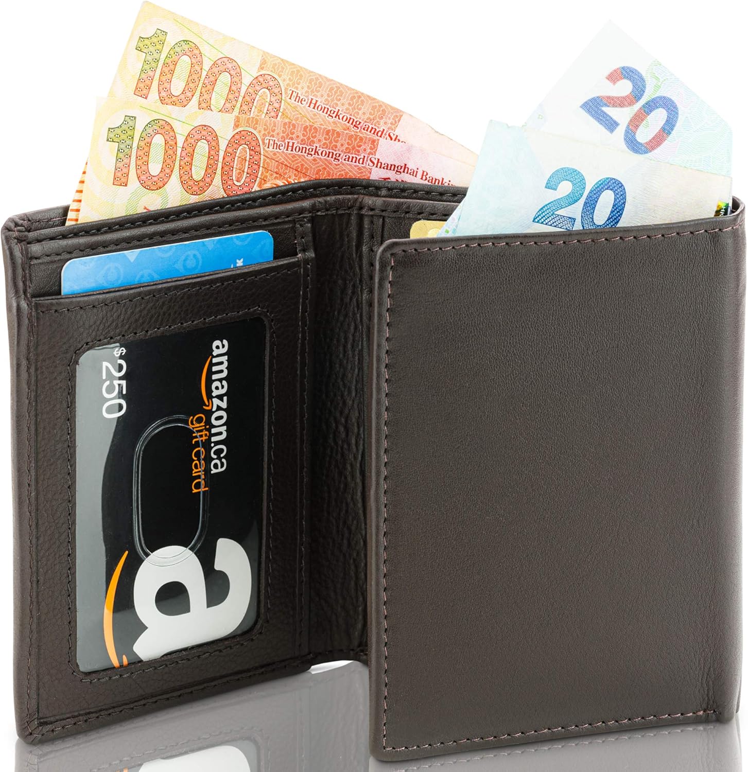 ID Stronghold Men's Leather Trifold Wallet - RFID Blocking - Brown Wallet with Gift Box