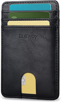 Buffway Mens Slim Wallet, Minimalist Thin Front Pocket Leather Credit Card Holder with RFID Blocking for Work Travel